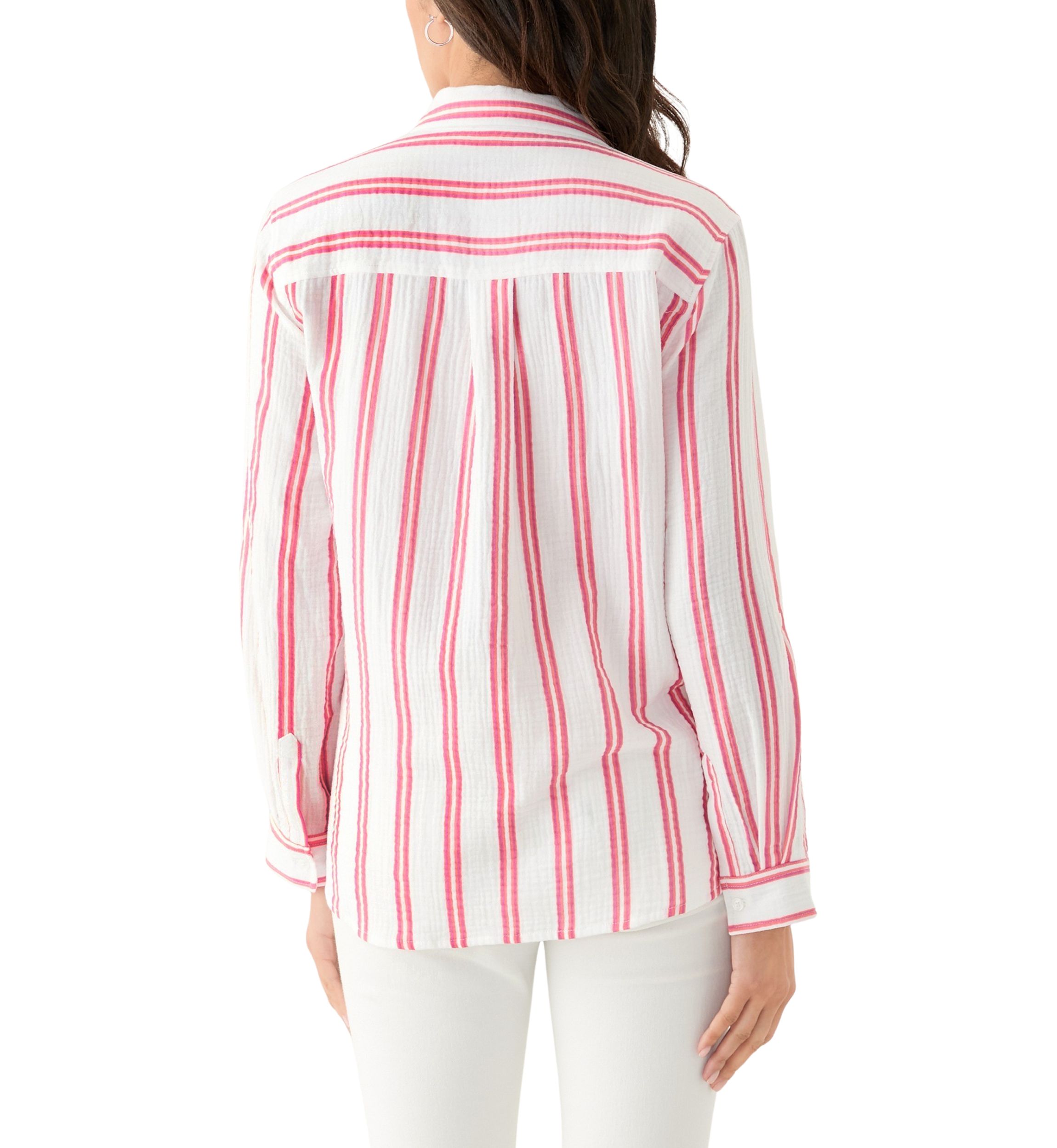 Womens Long Sleeve Gauze Striped Shirt