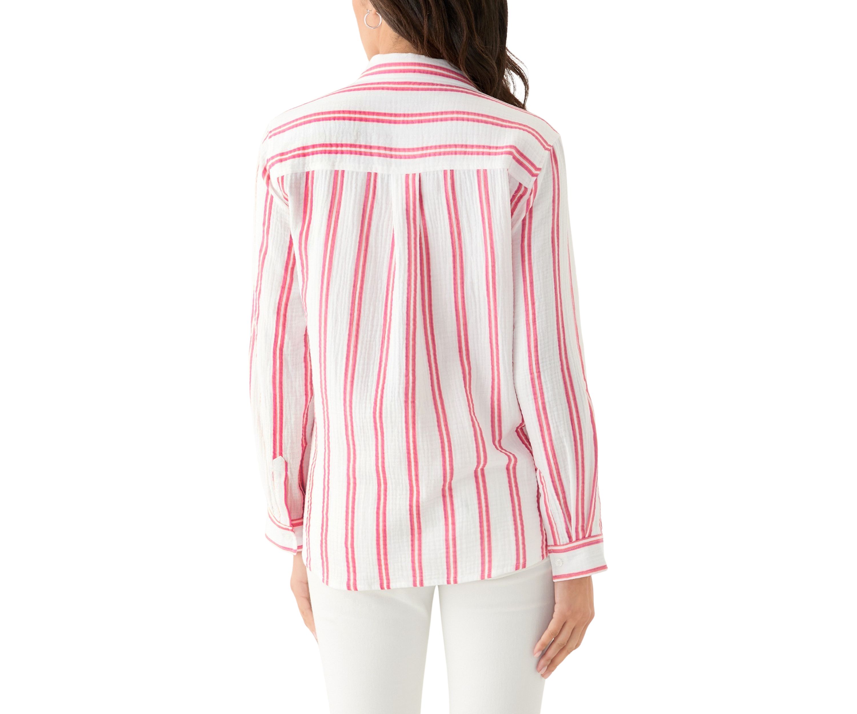 Womens Long Sleeve Gauze Striped Shirt