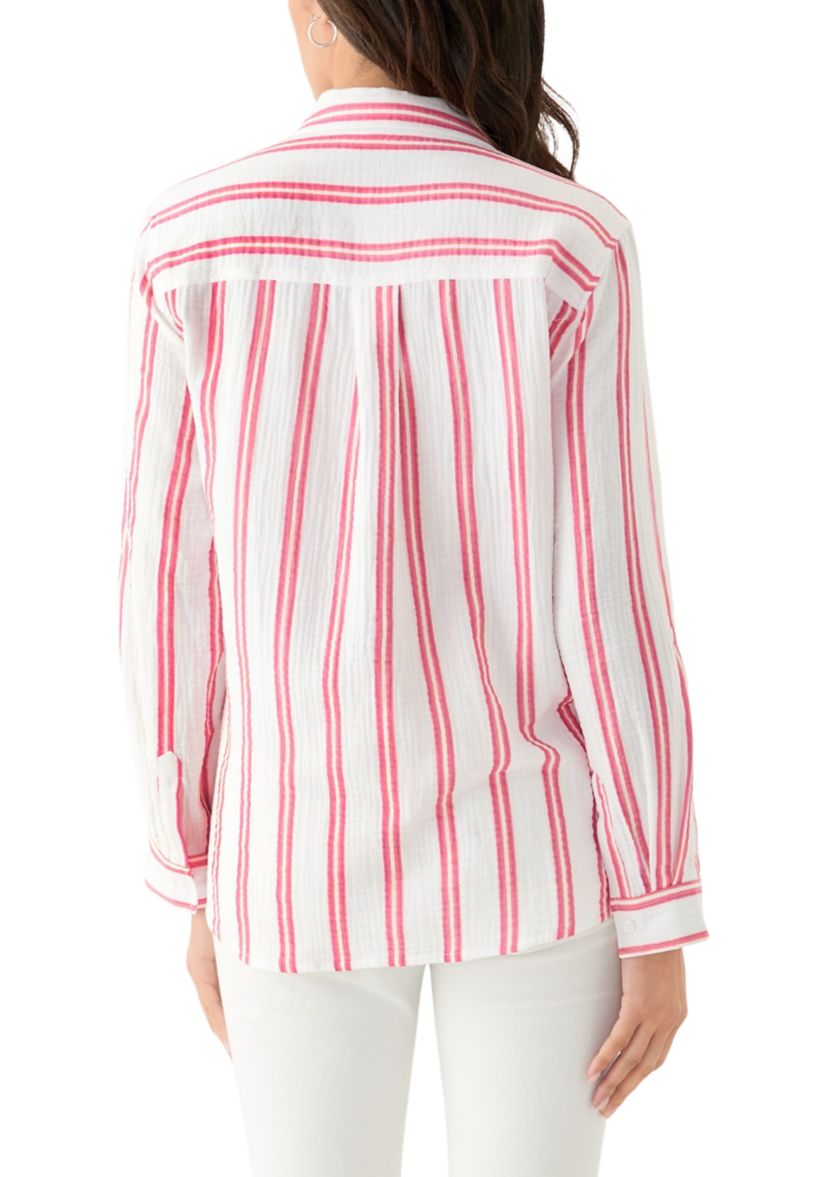 Womens Long Sleeve Gauze Striped Shirt