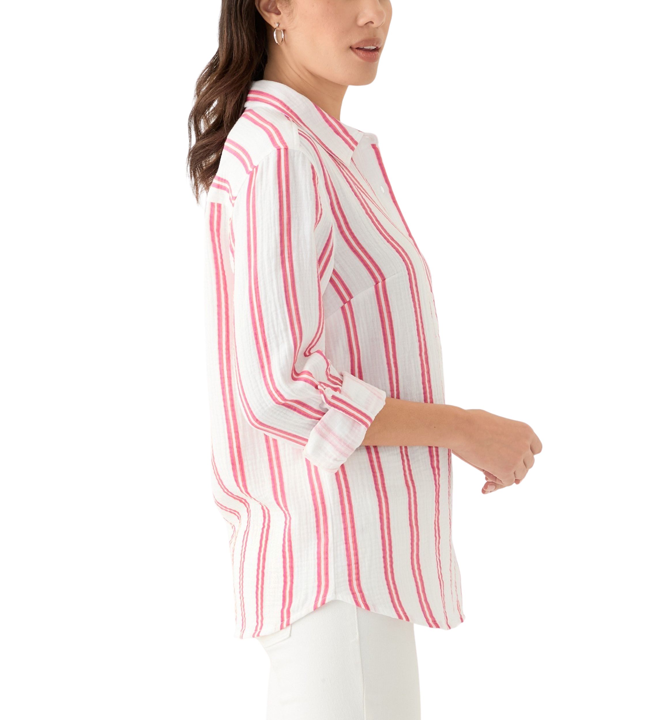 Womens Long Sleeve Gauze Striped Shirt