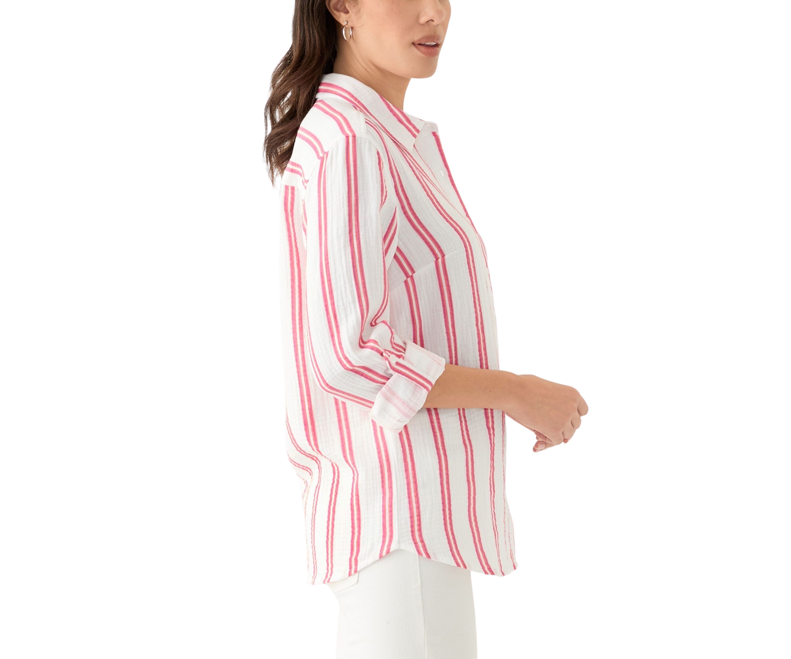 Womens Long Sleeve Gauze Striped Shirt
