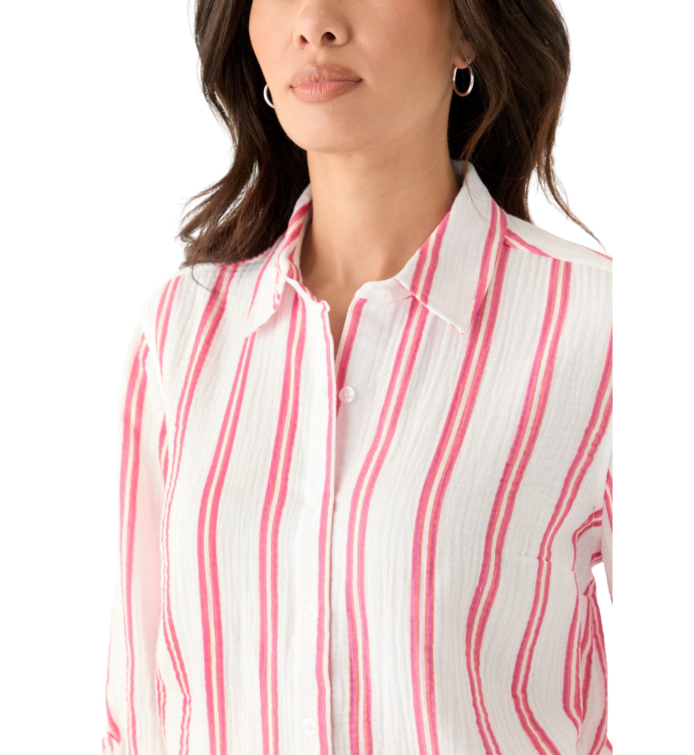 Womens Long Sleeve Gauze Striped Shirt