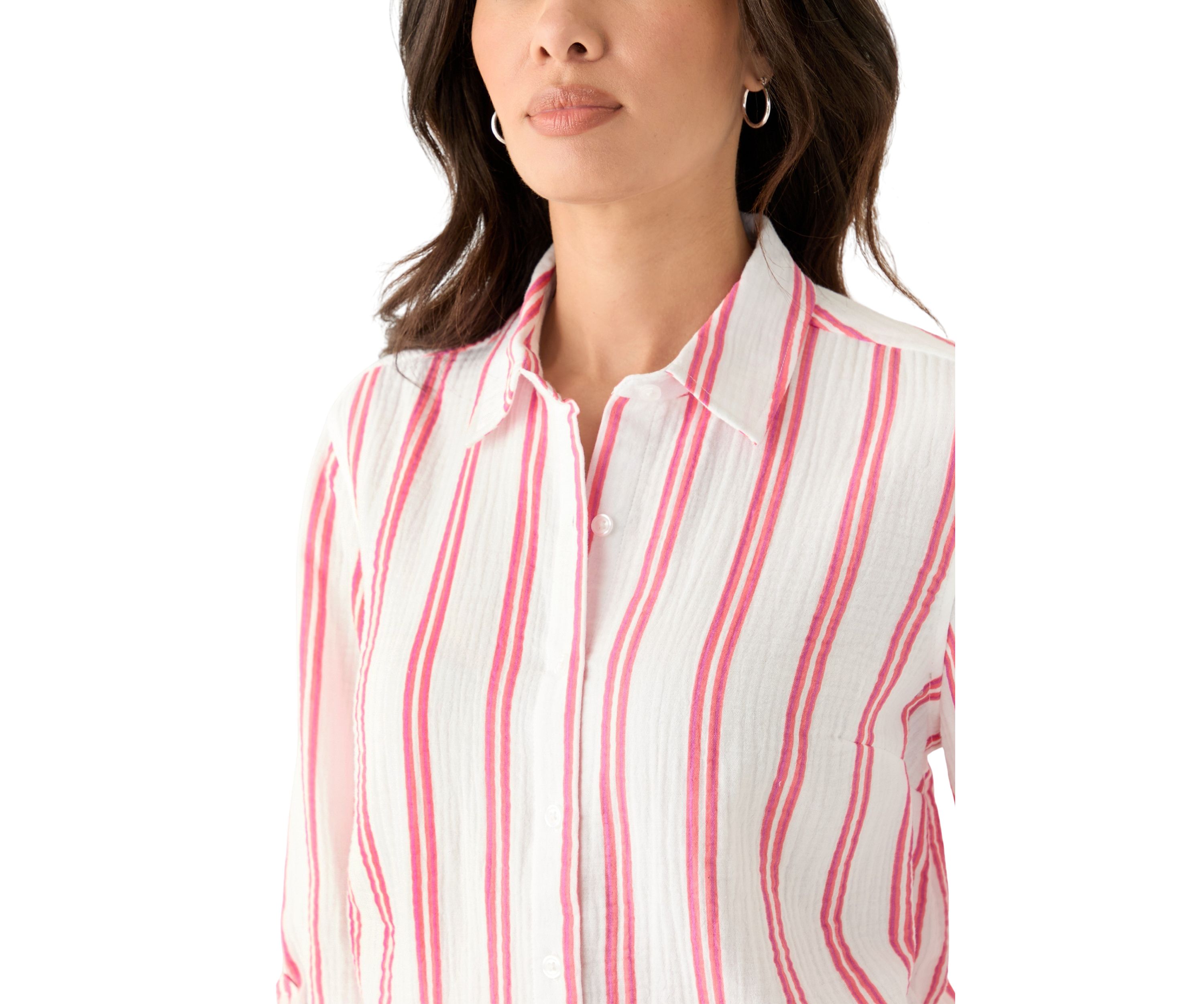 Womens Long Sleeve Gauze Striped Shirt