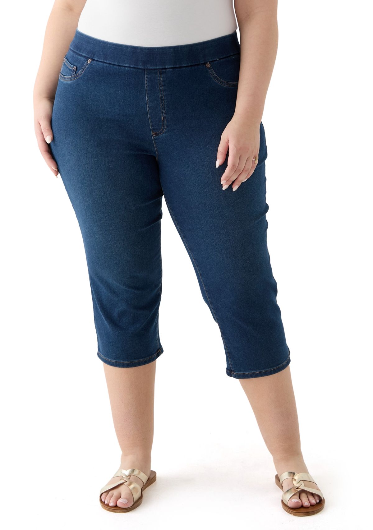Plus Size Knit Denim Capri Pants