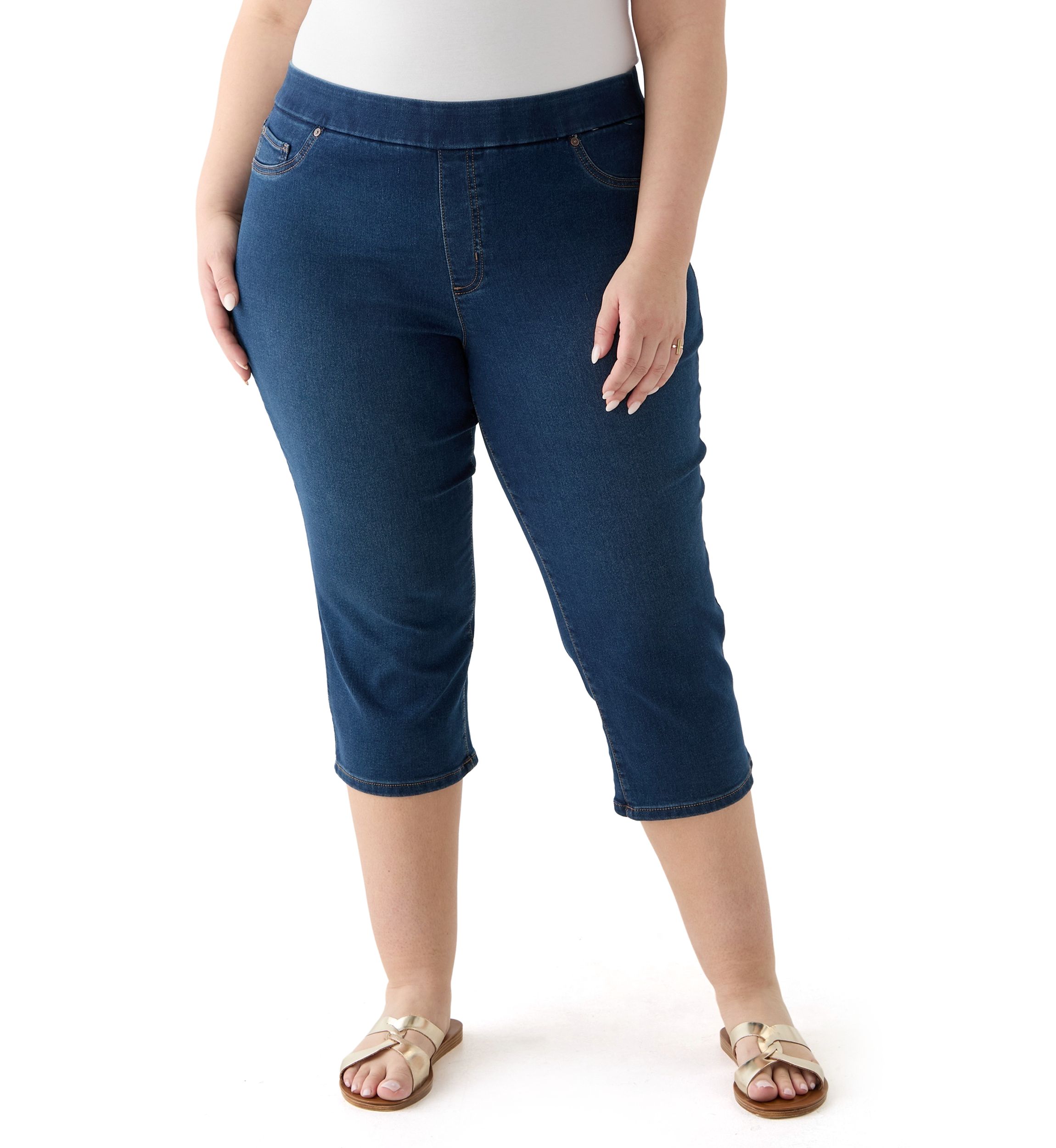 Plus Size Knit Denim Capri Pants