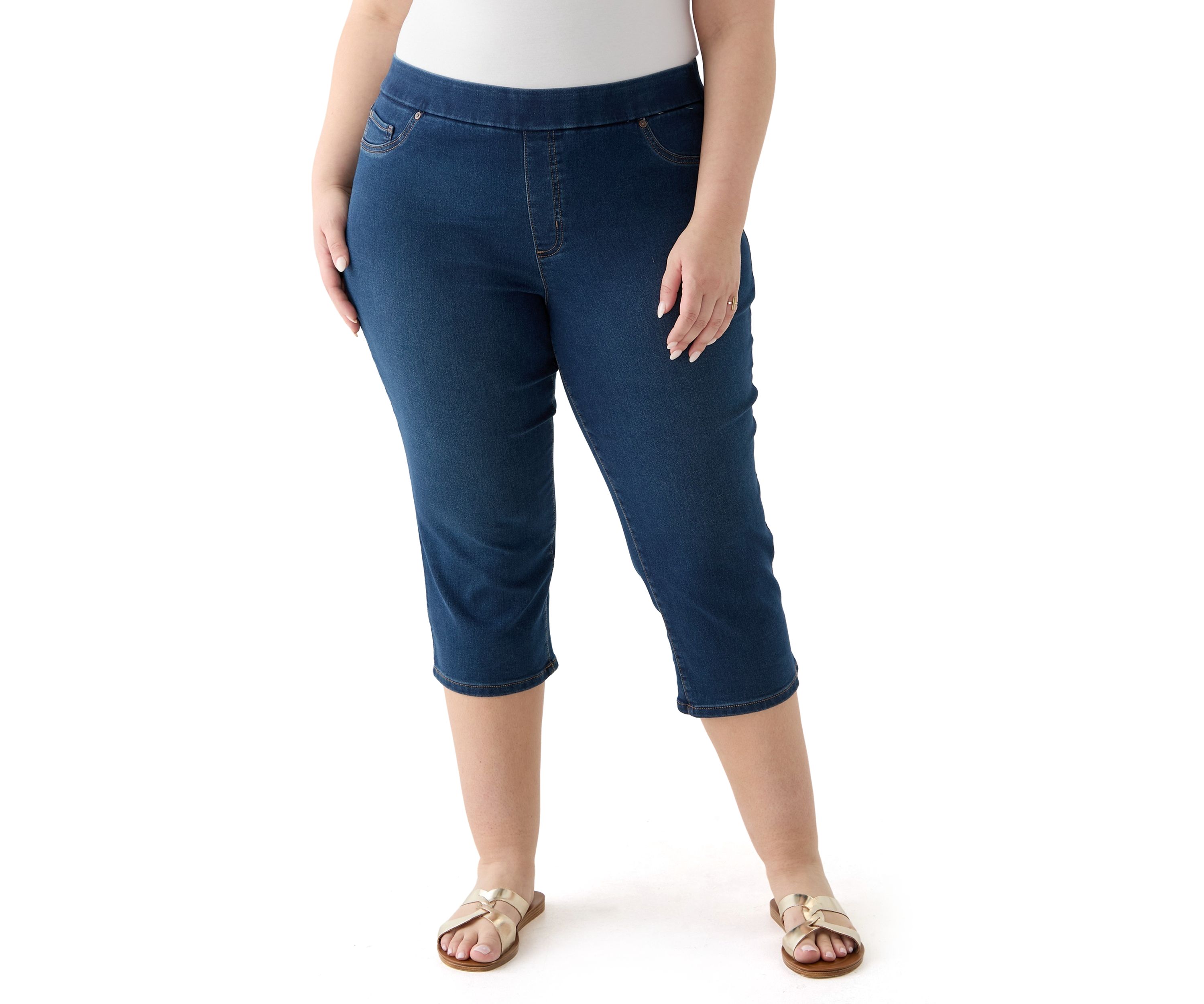 Plus Size Knit Denim Capri Pants