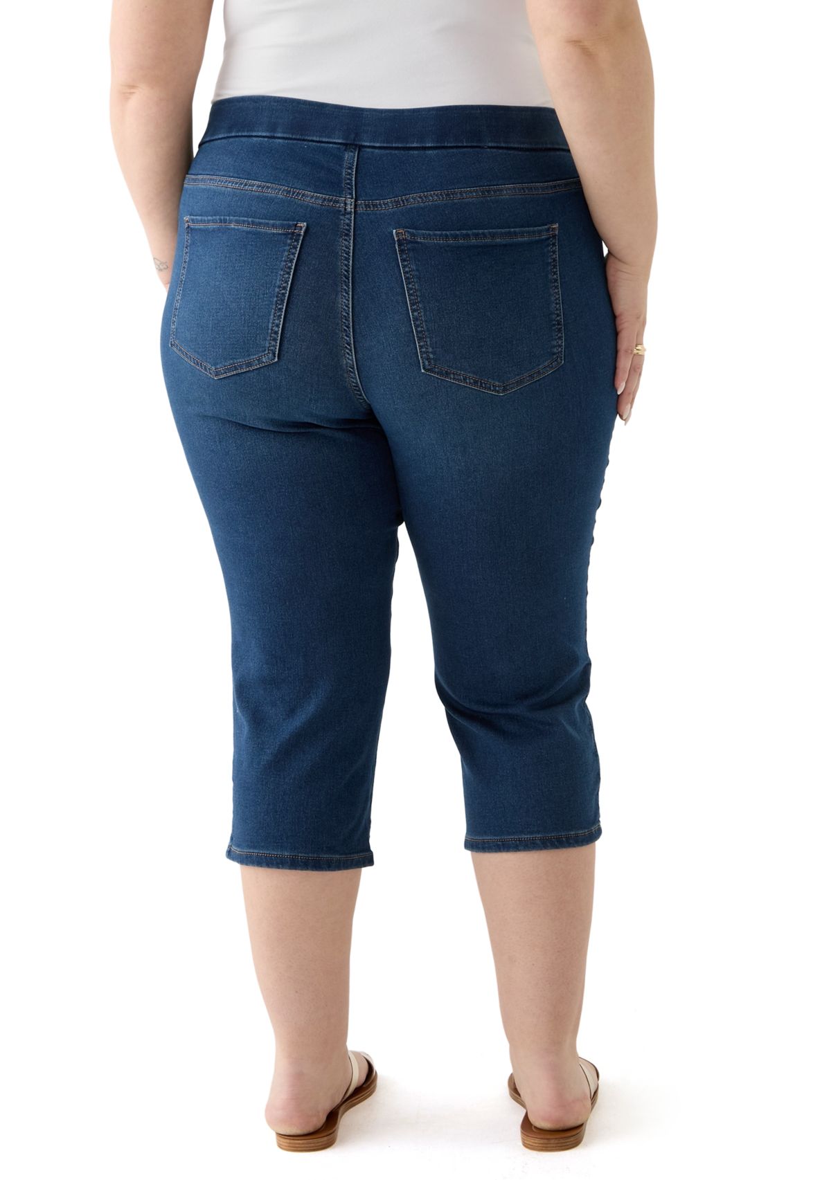Plus Size Knit Denim Capri Pants