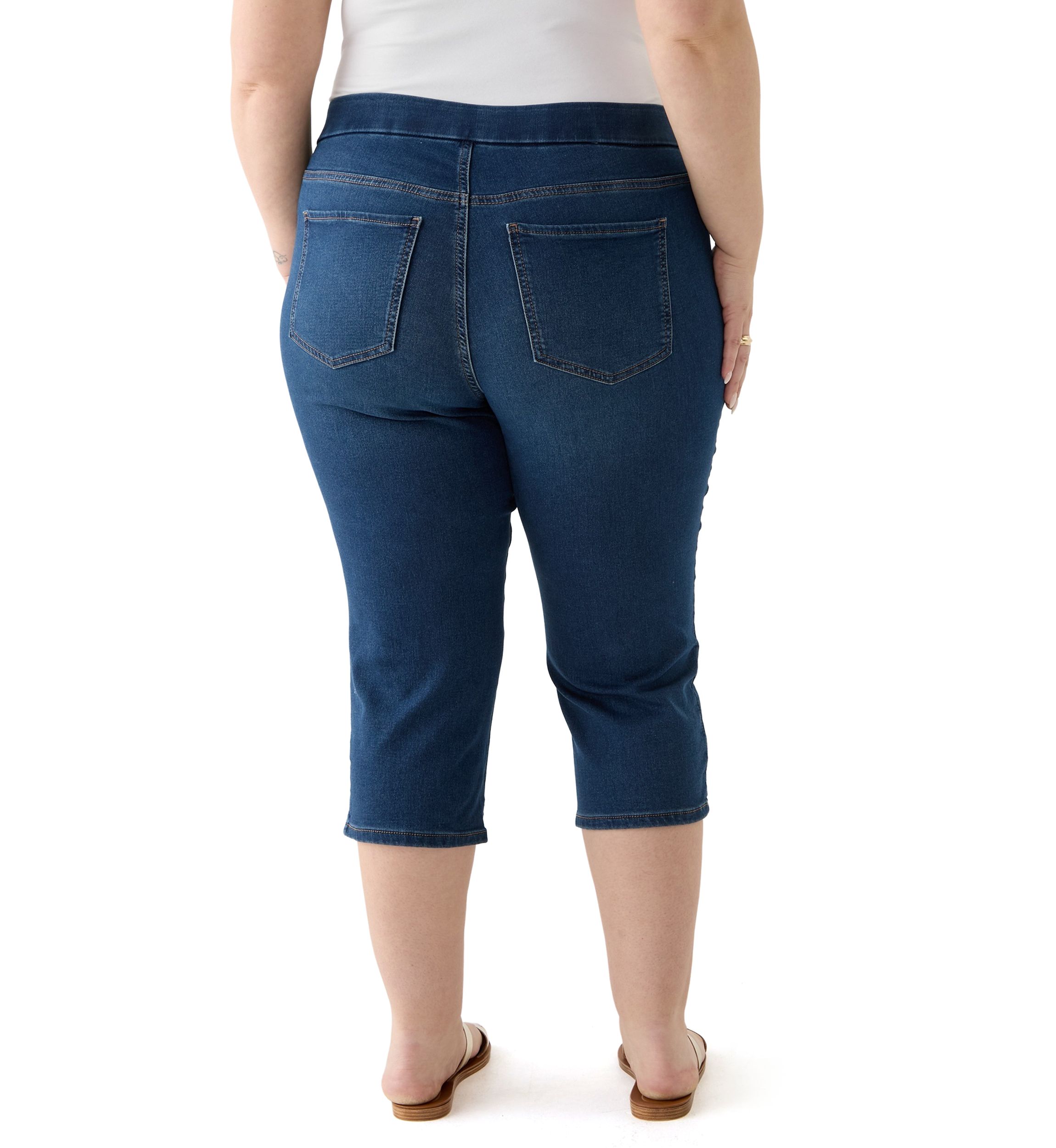 Plus Size Knit Denim Capri Pants