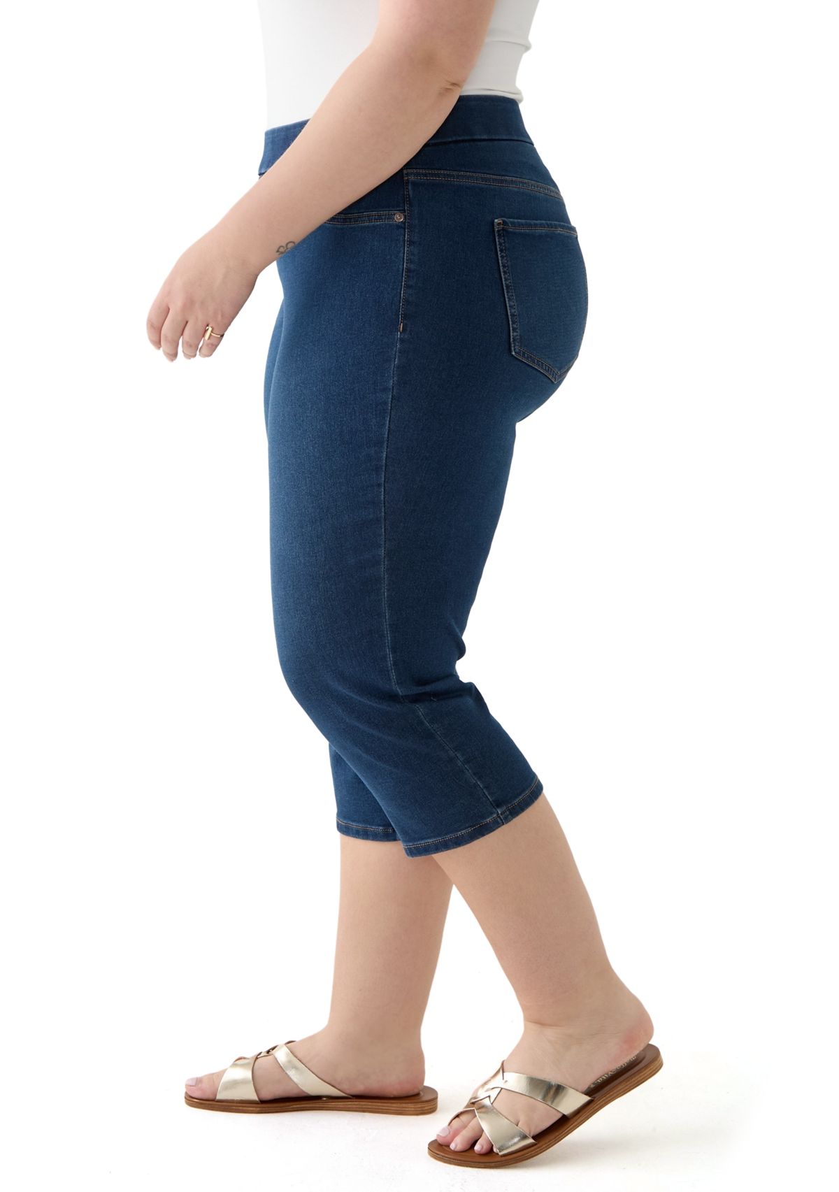 Plus Size Knit Denim Capri Pants