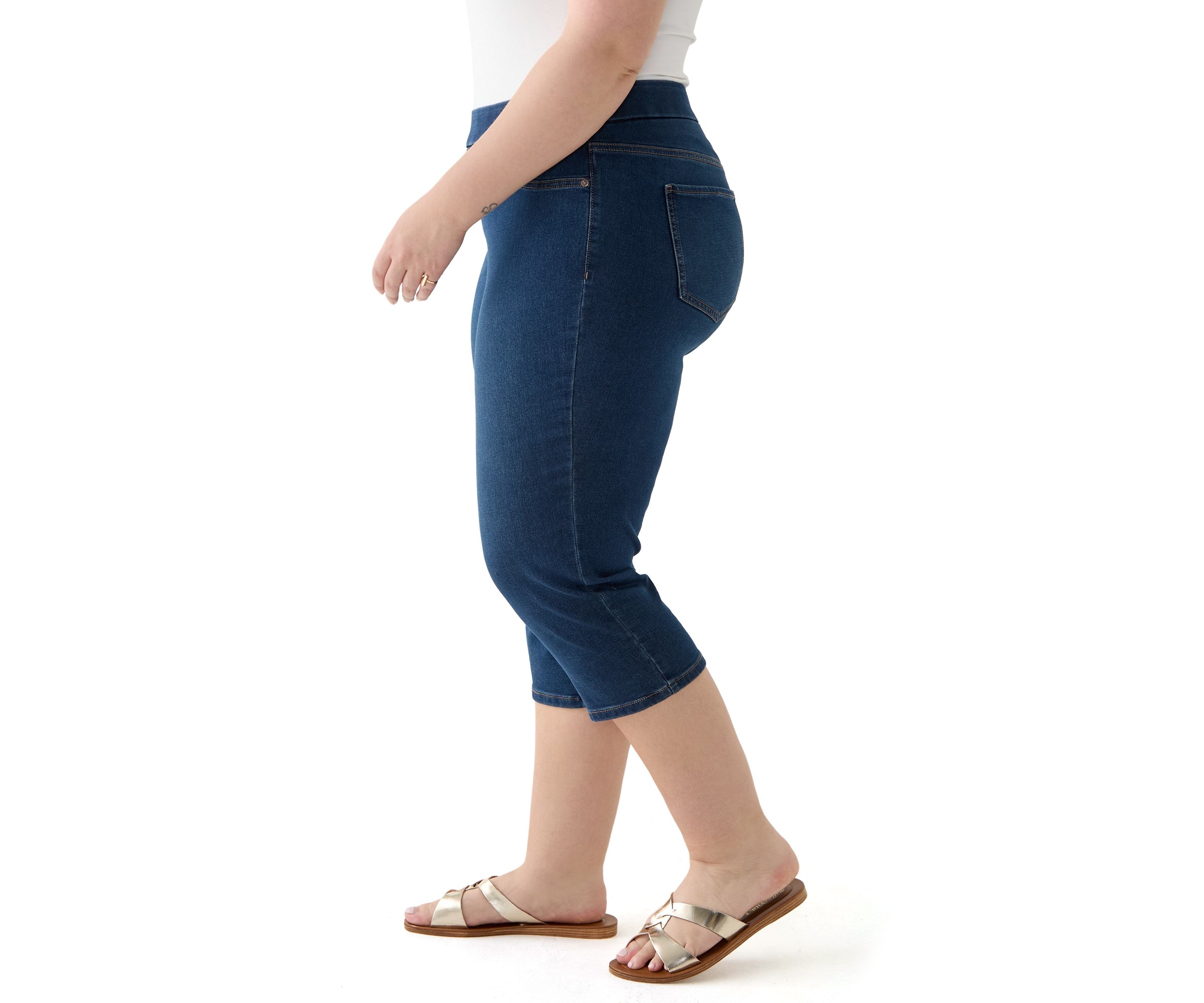 Plus Size Knit Denim Capri Pants