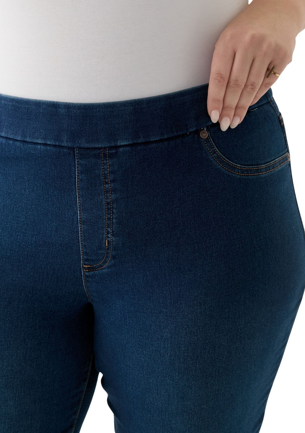 Plus Size Knit Denim Capri Pants