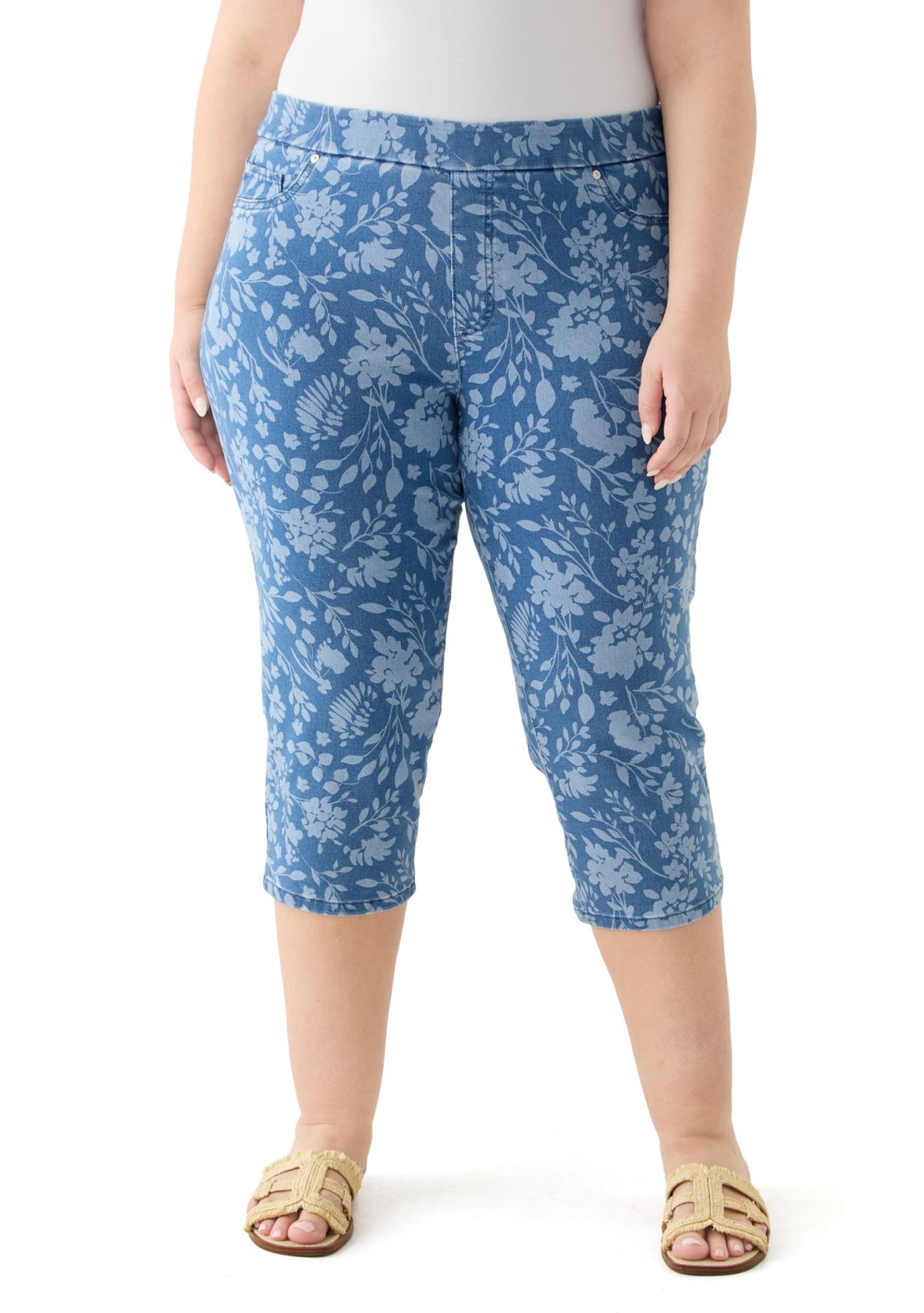 Plus Size Knit Denim Capri Pants