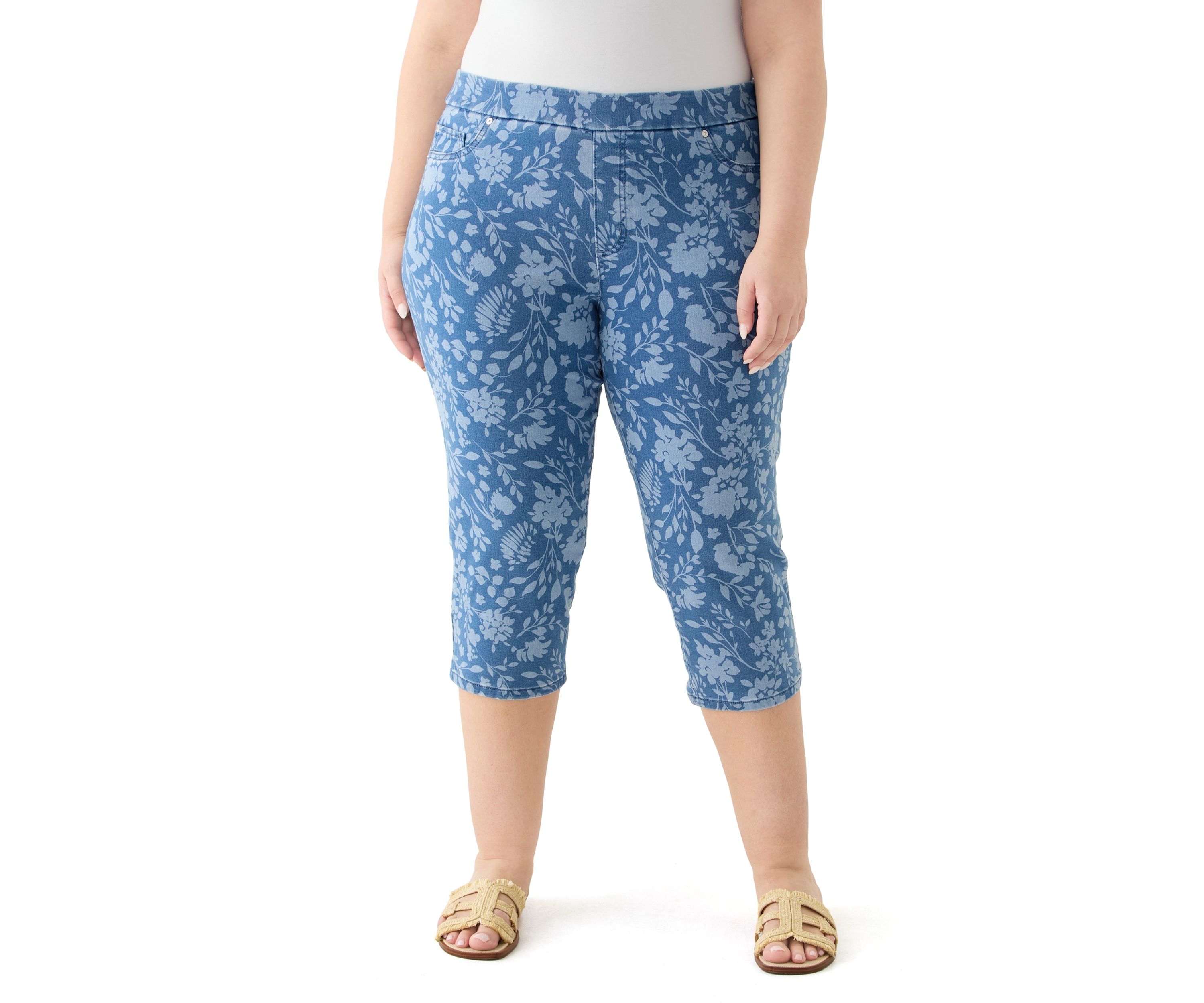 Plus Size Knit Denim Capri Pants