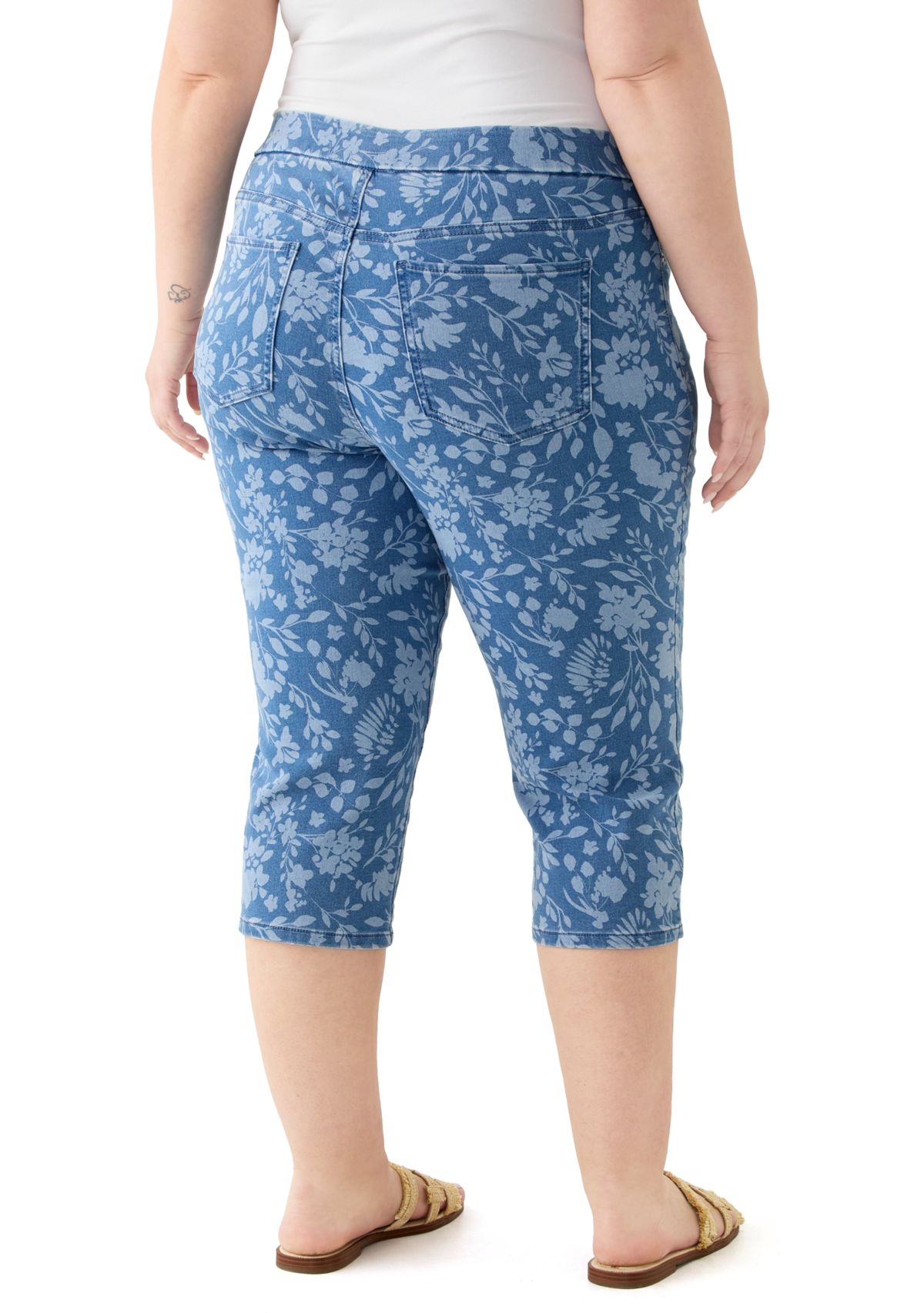 Plus Size Knit Denim Capri Pants