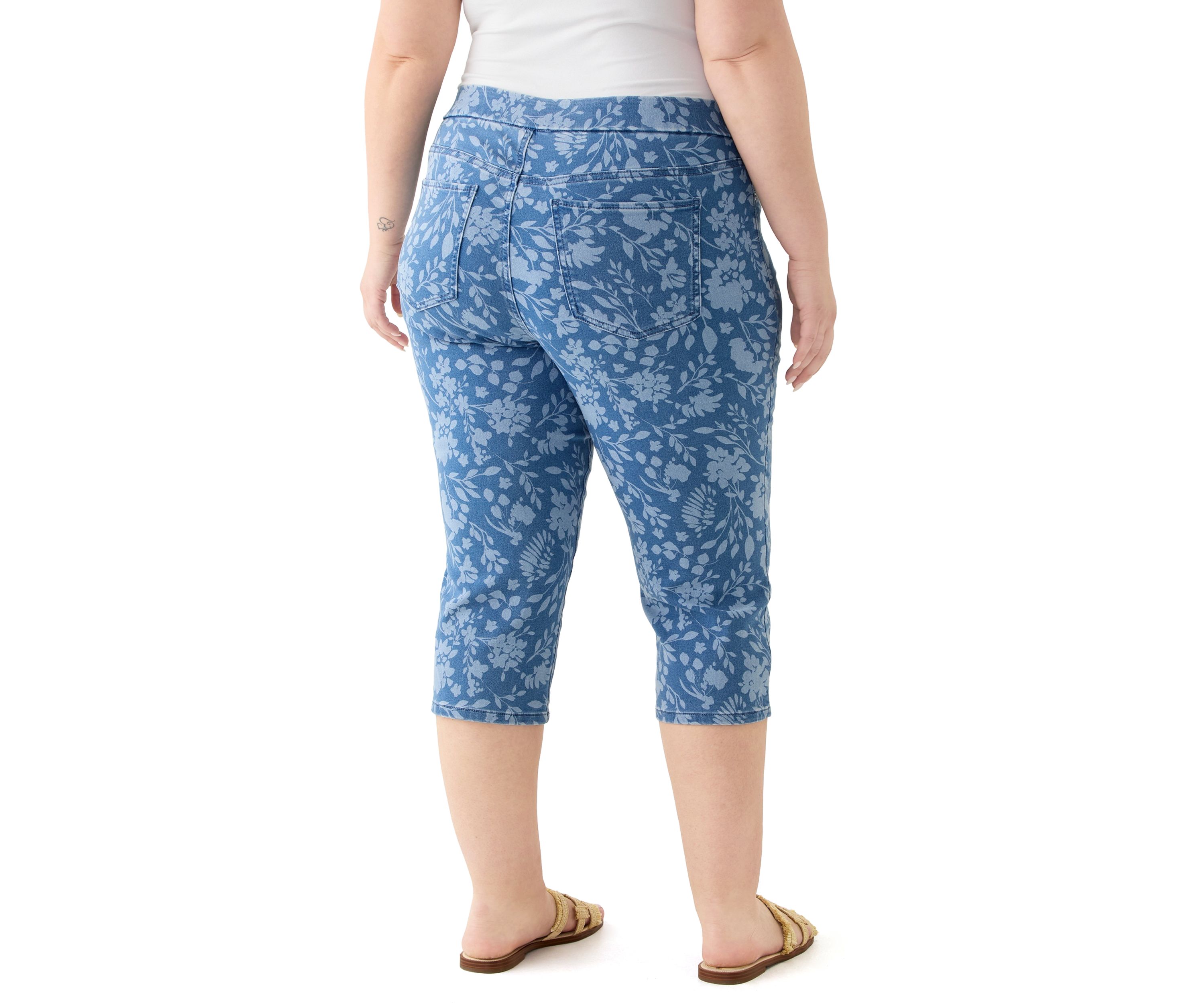 Plus Size Knit Denim Capri Pants