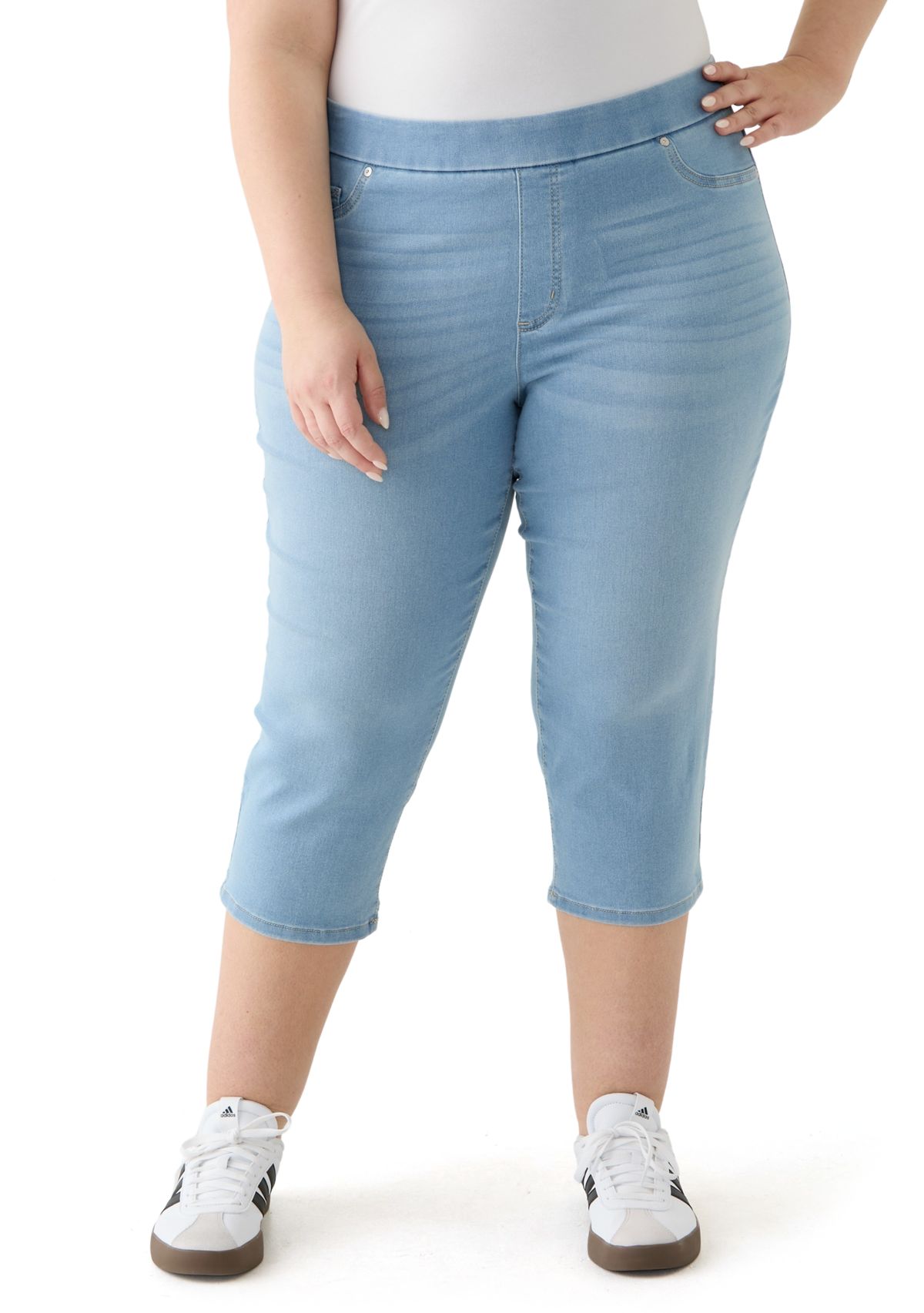 Plus Size Knit Denim Capri Pants