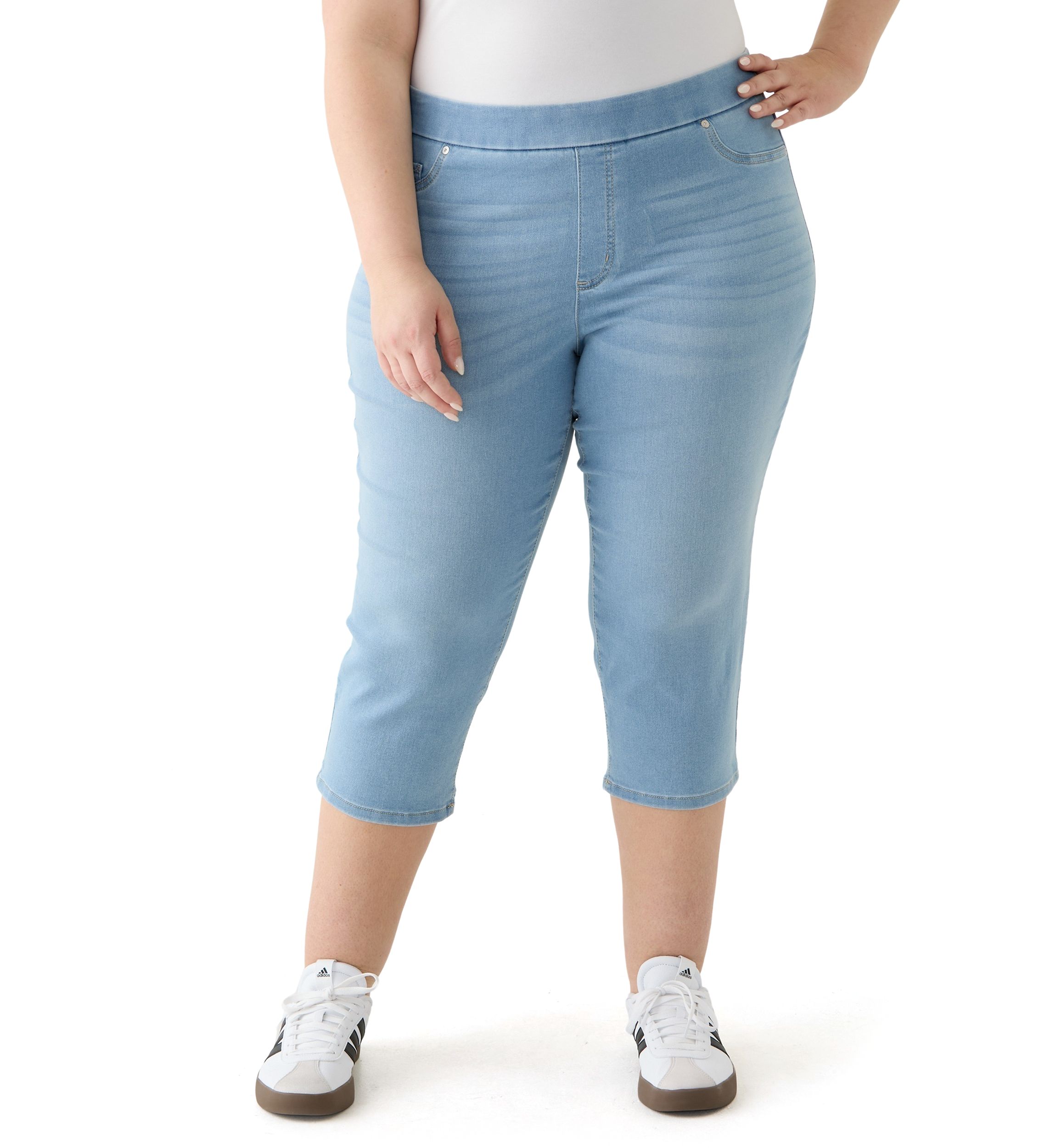 Plus Size Knit Denim Capri Pants