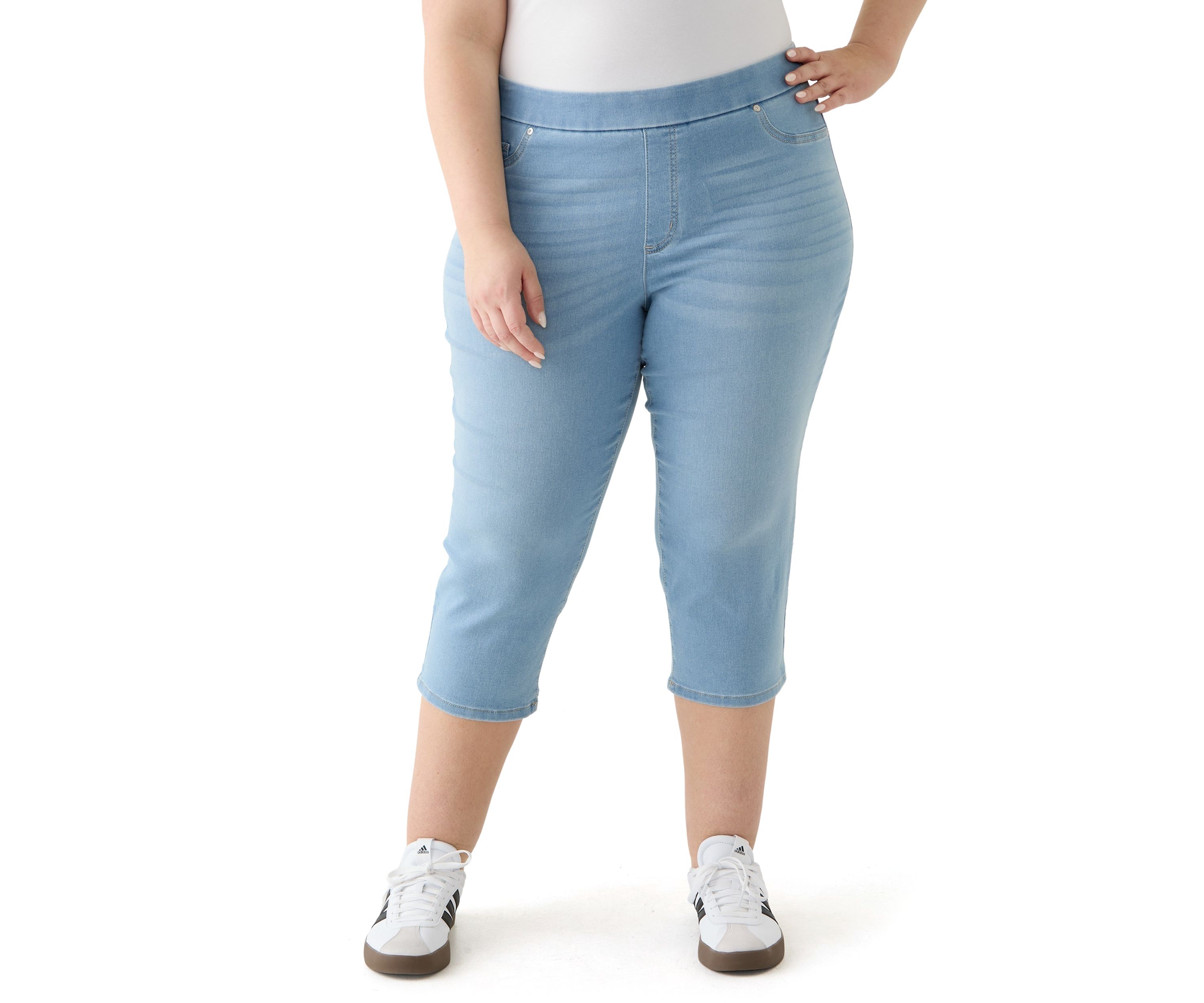 Plus Size Knit Denim Capri Pants