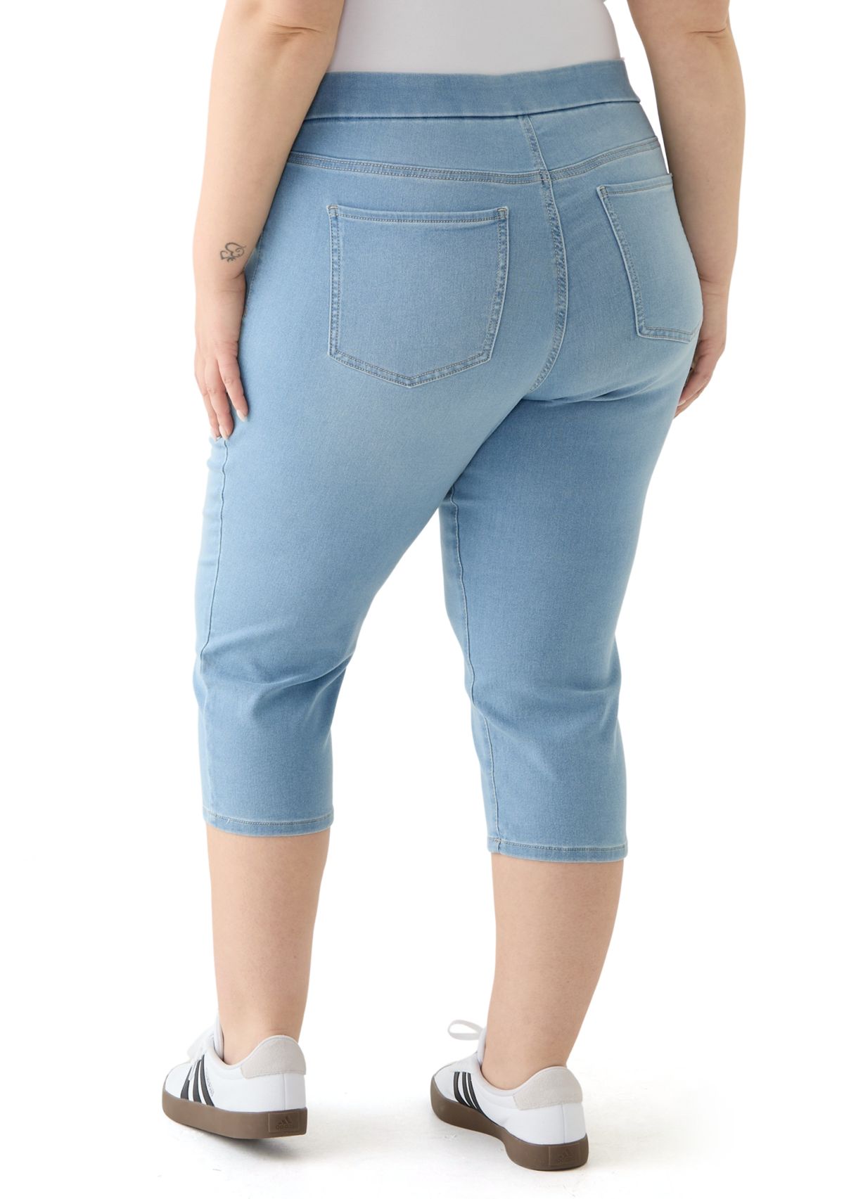 Plus Size Knit Denim Capri Pants