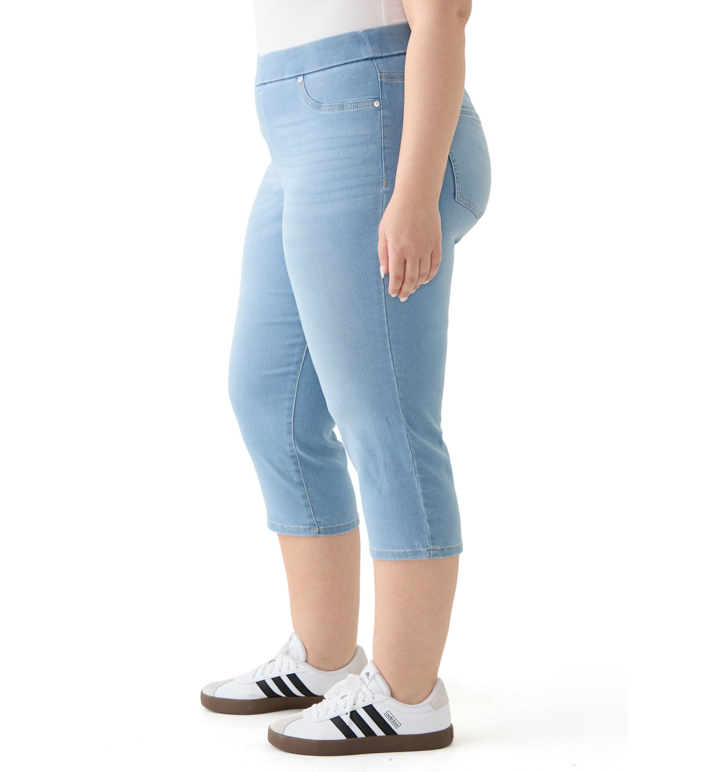 Plus Size Knit Denim Capri Pants