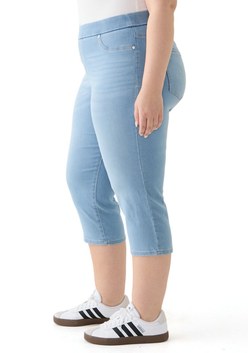 Plus Size Knit Denim Capri Pants