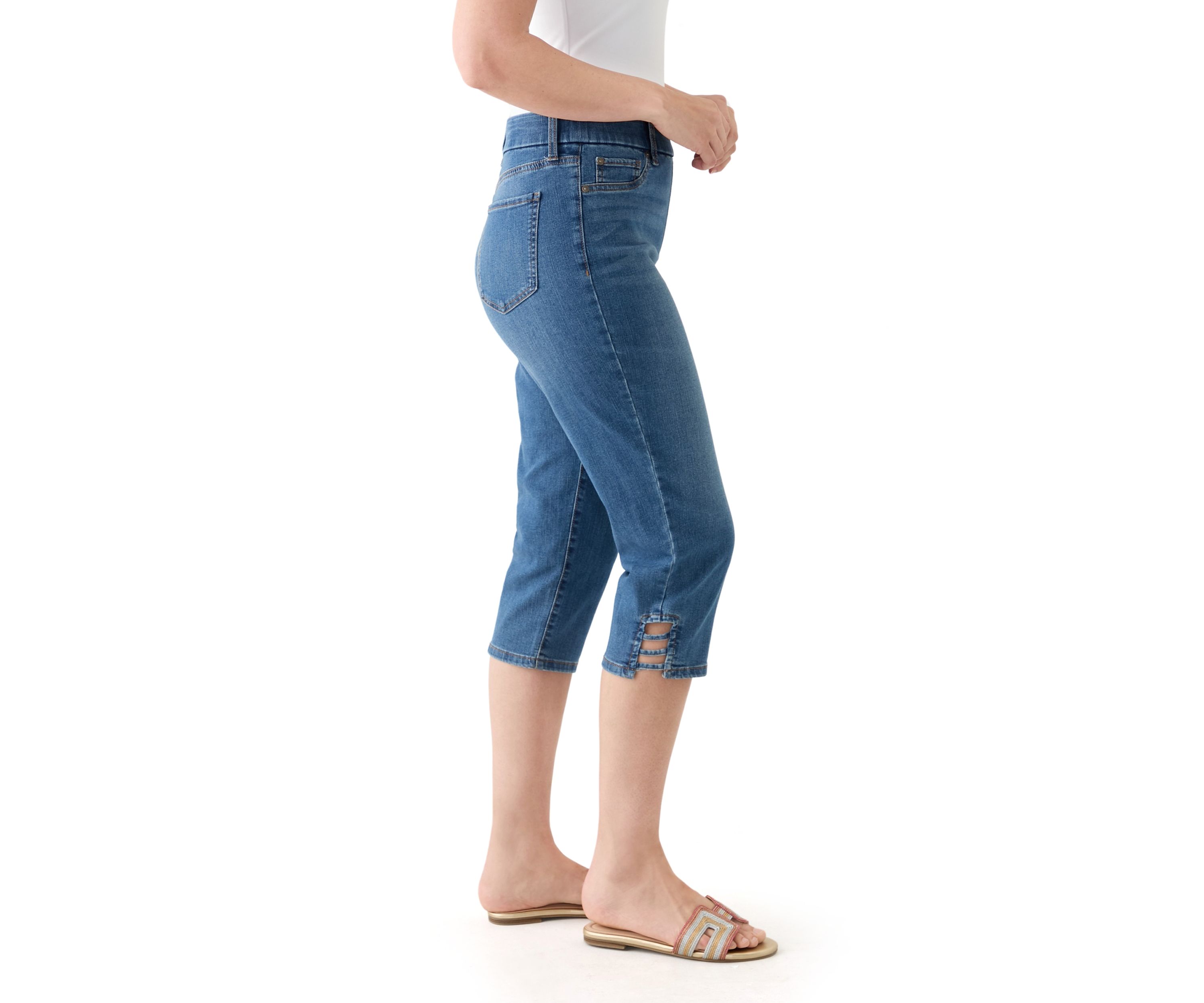 Womens Ladder Hem Capri Pants