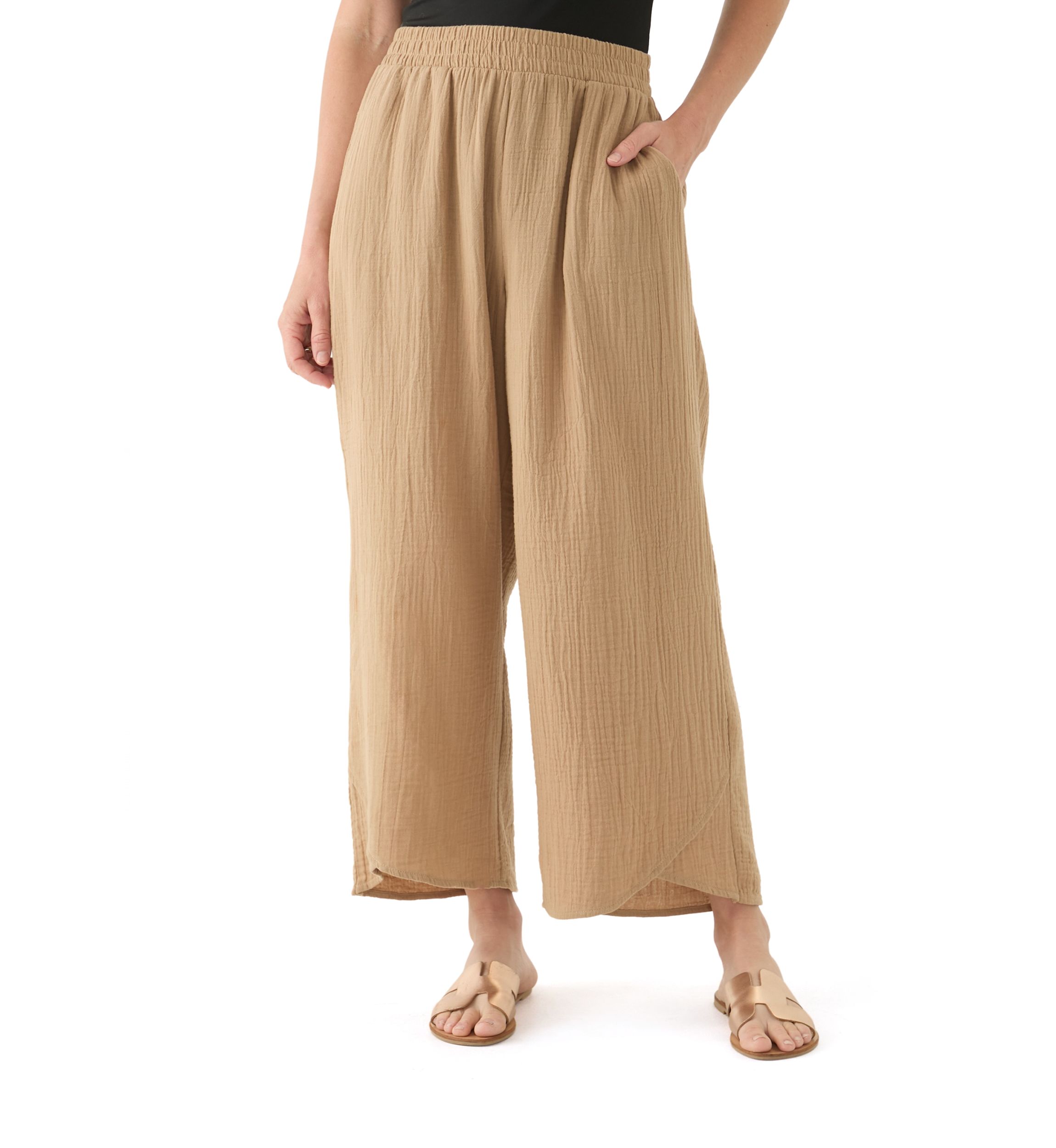 Womens Gauze Tulip Hem Pants