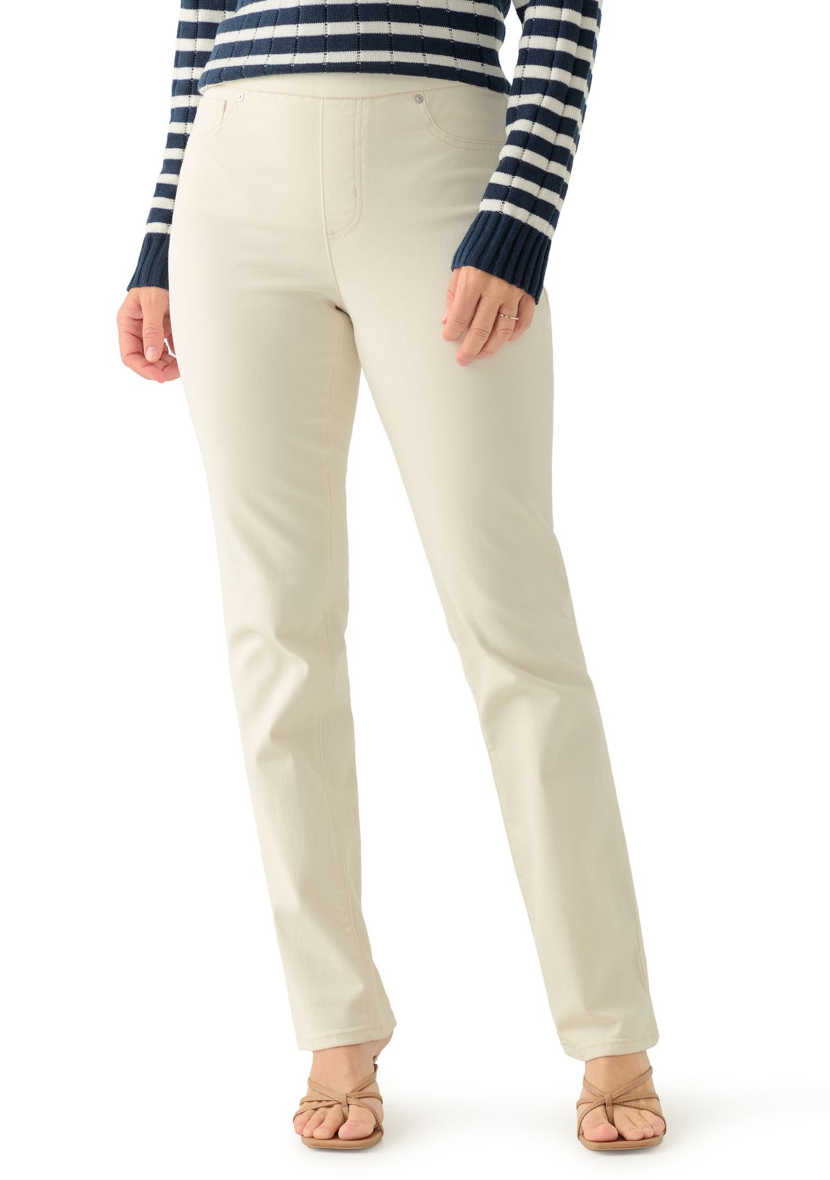 Womens Pull On Straight Leg Denim Jeans
