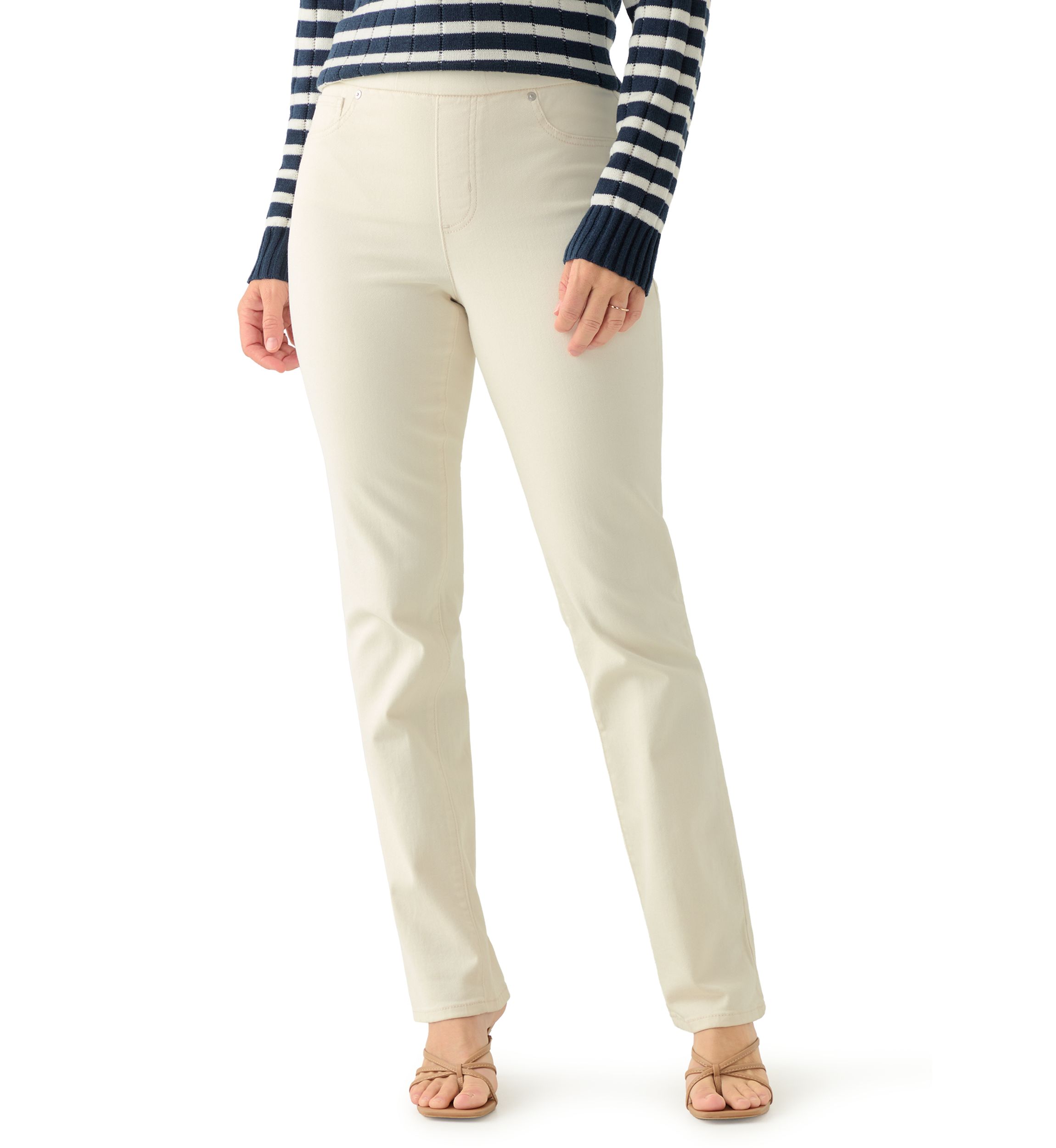Womens Pull On Straight Leg Denim Jeans
