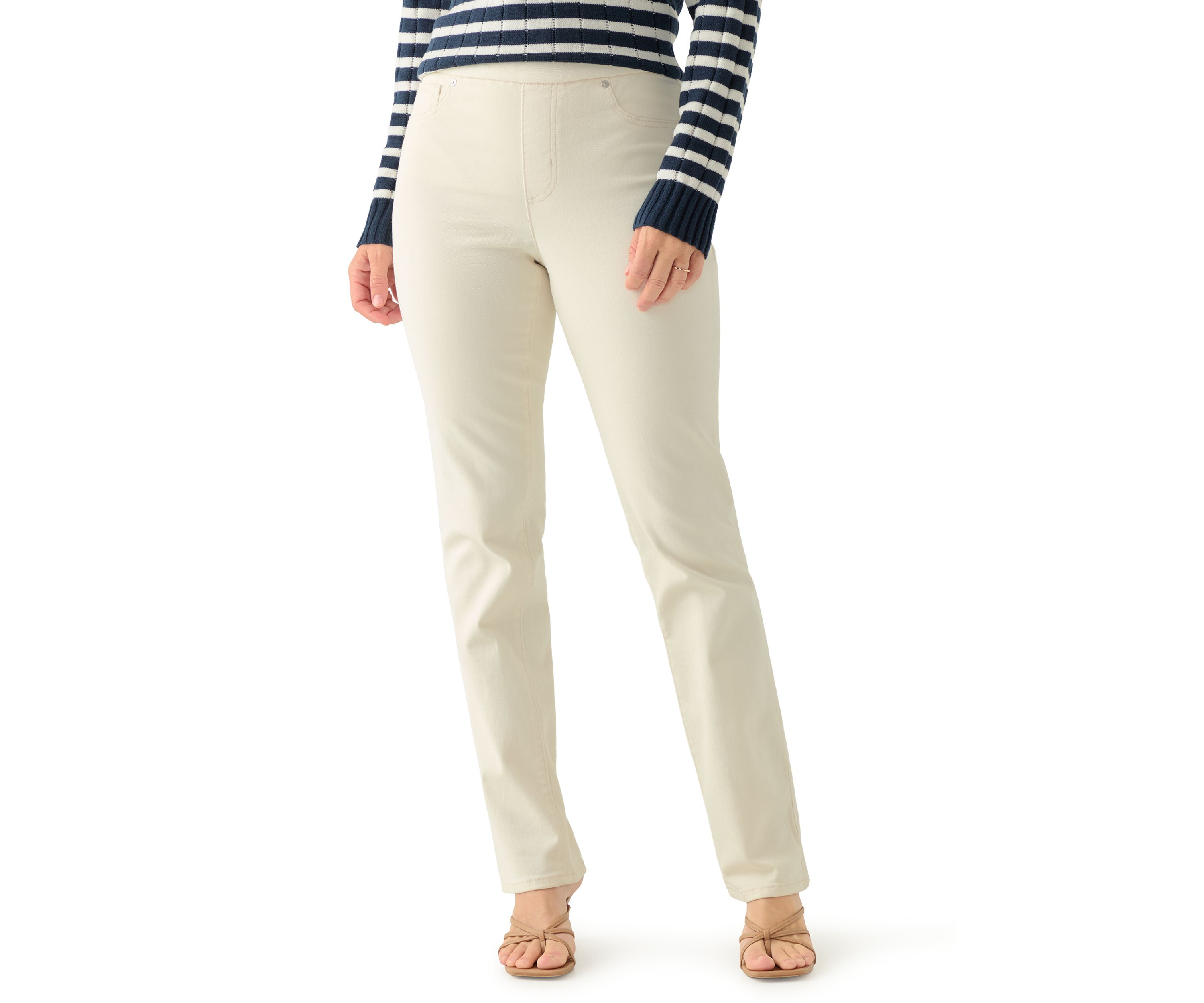 Womens Pull On Straight Leg Denim Jeans