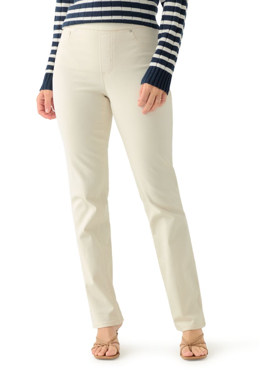 Womens Pull On Straight Leg Denim Jeans