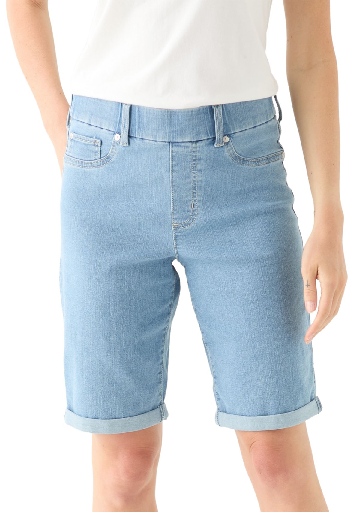 Petite Pull On Denim Bermuda Shorts