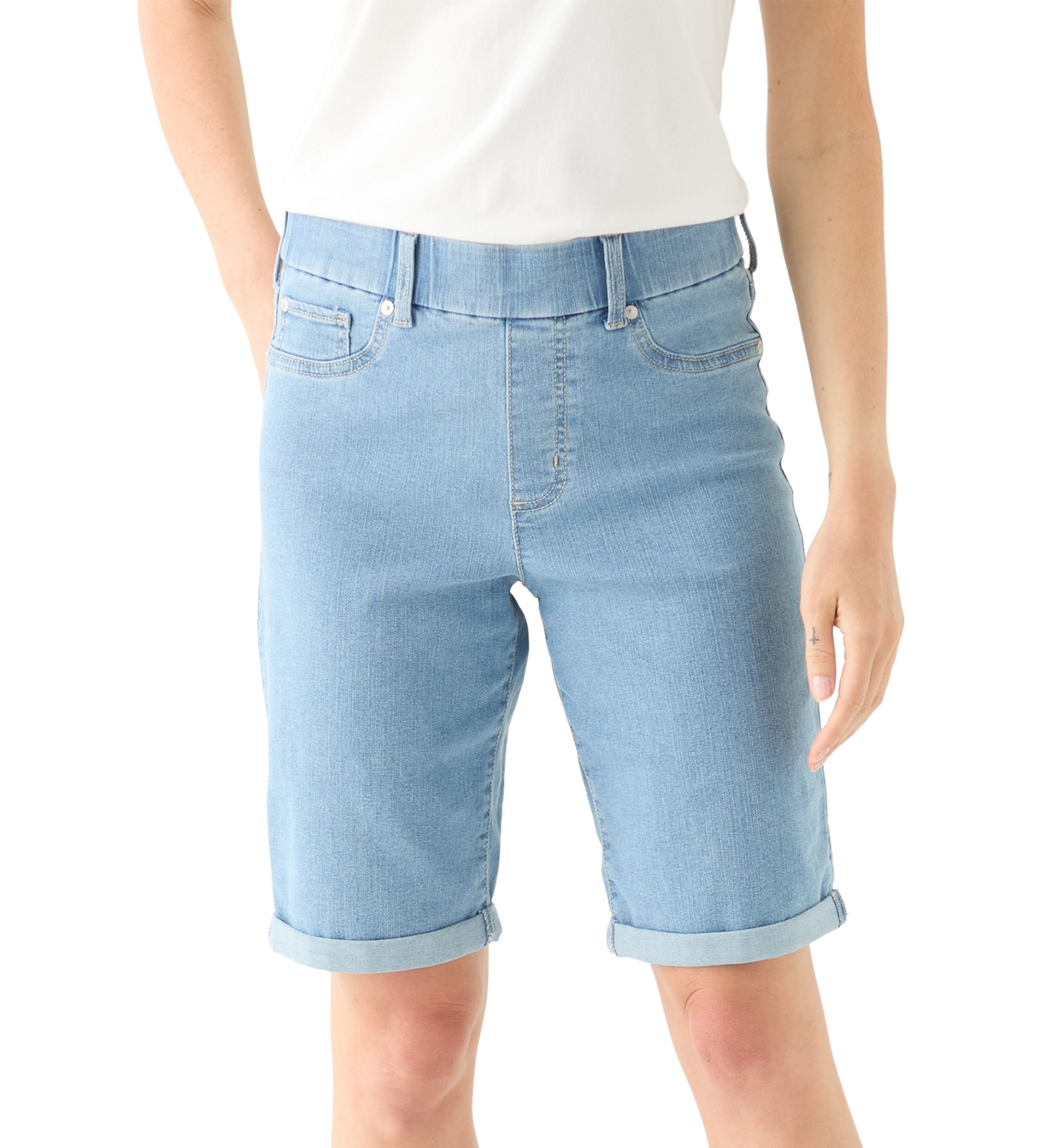 Petite Pull On Denim Bermuda Shorts