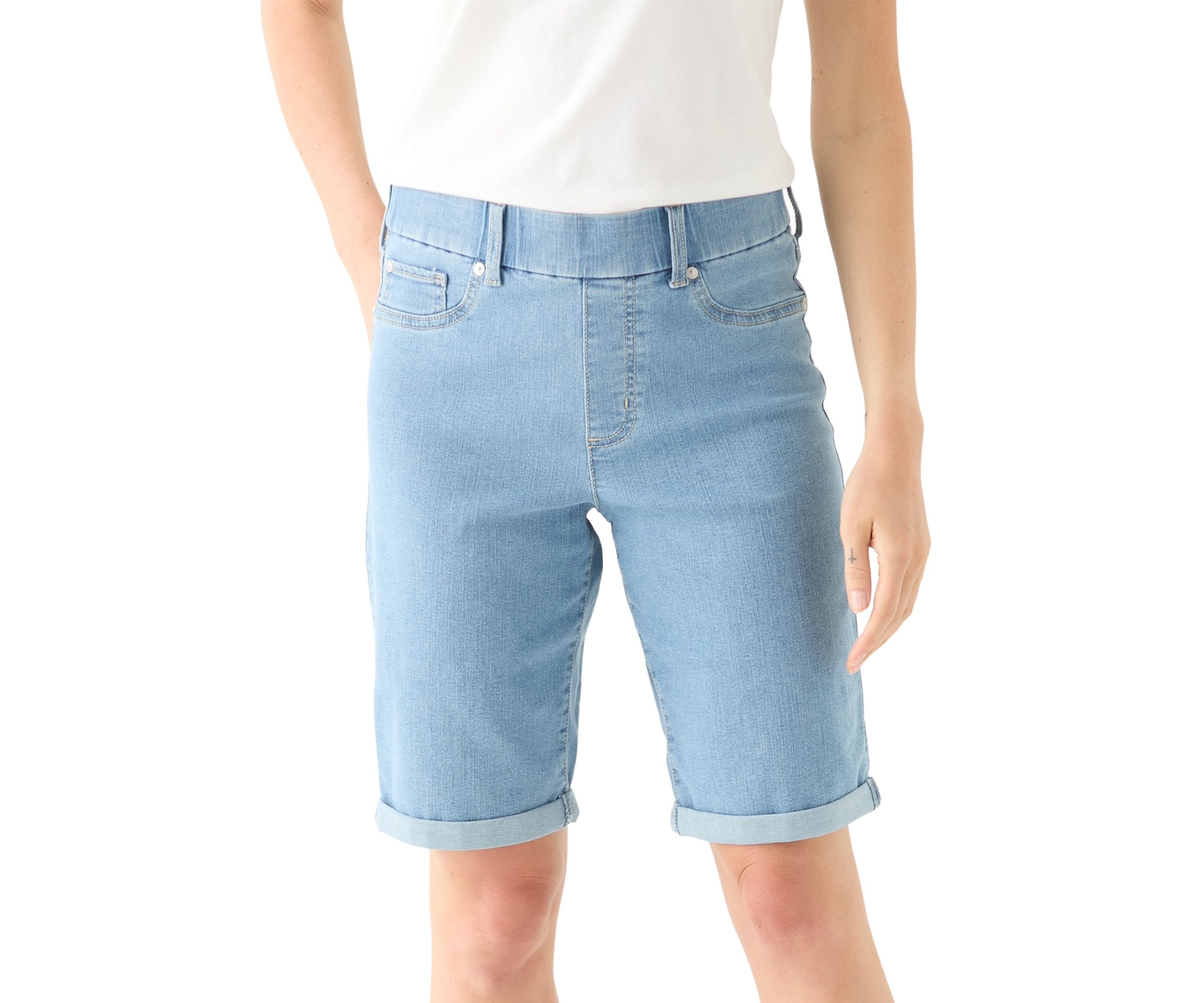 Petite Pull On Denim Bermuda Shorts