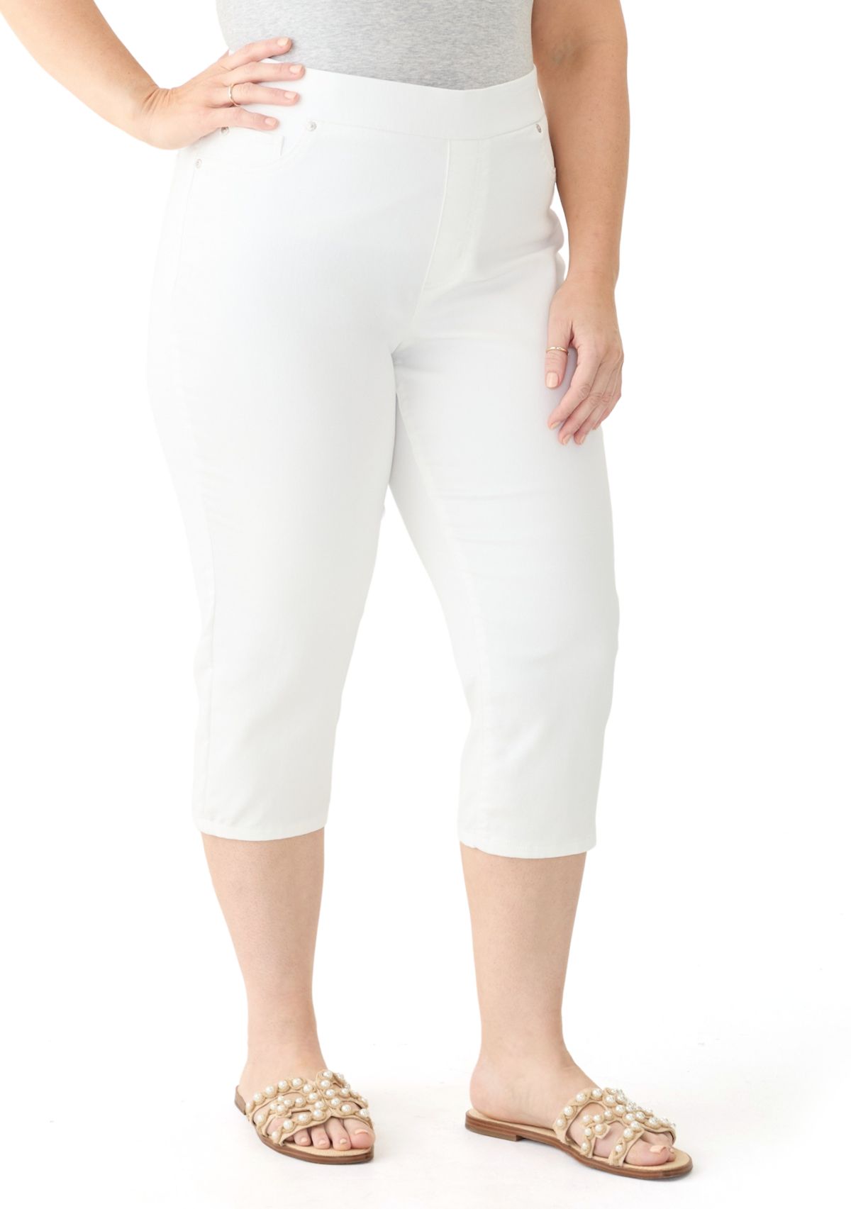 Plus Size Knit Denim Capri Pants