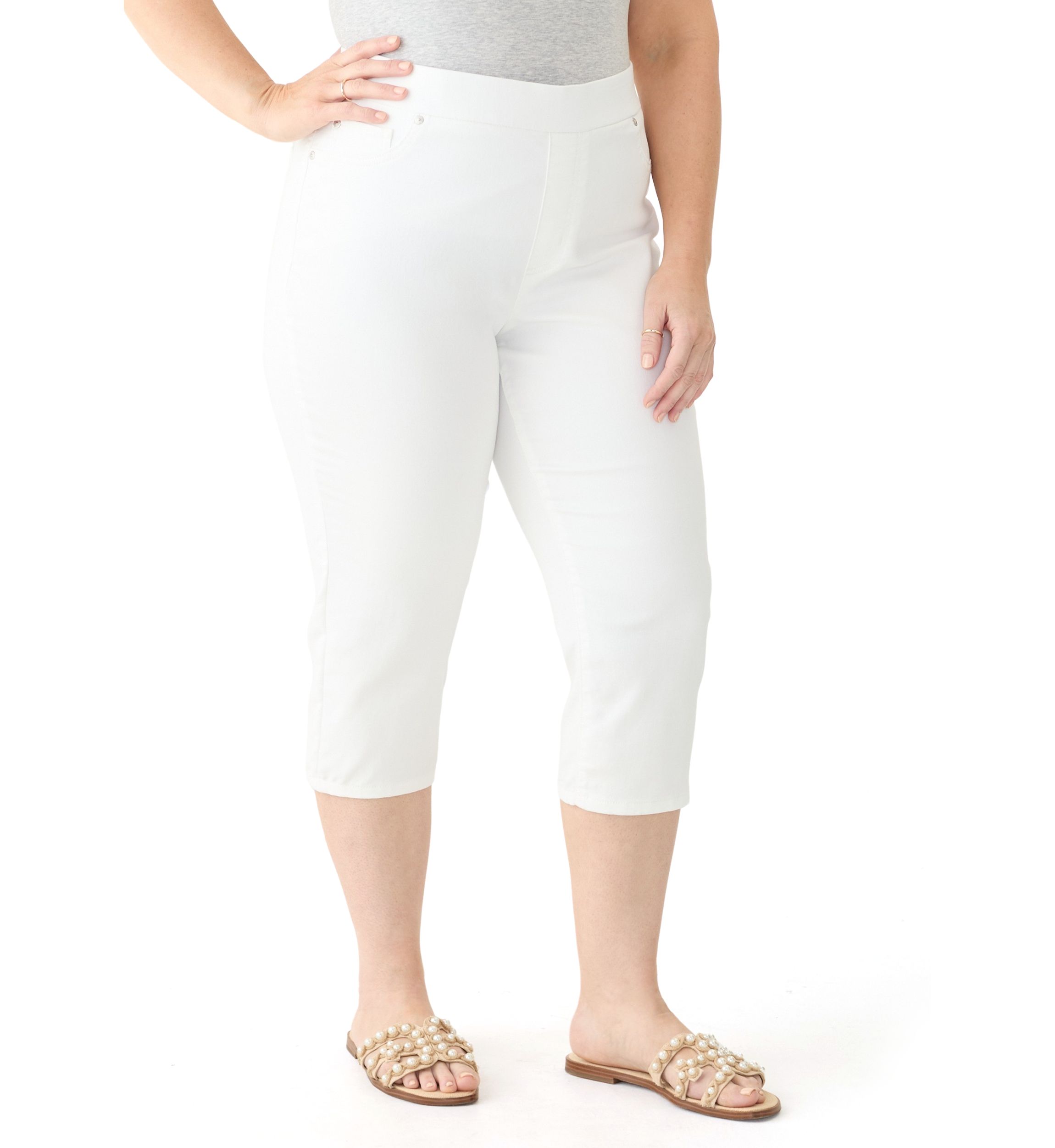 Plus Size Knit Denim Capri Pants