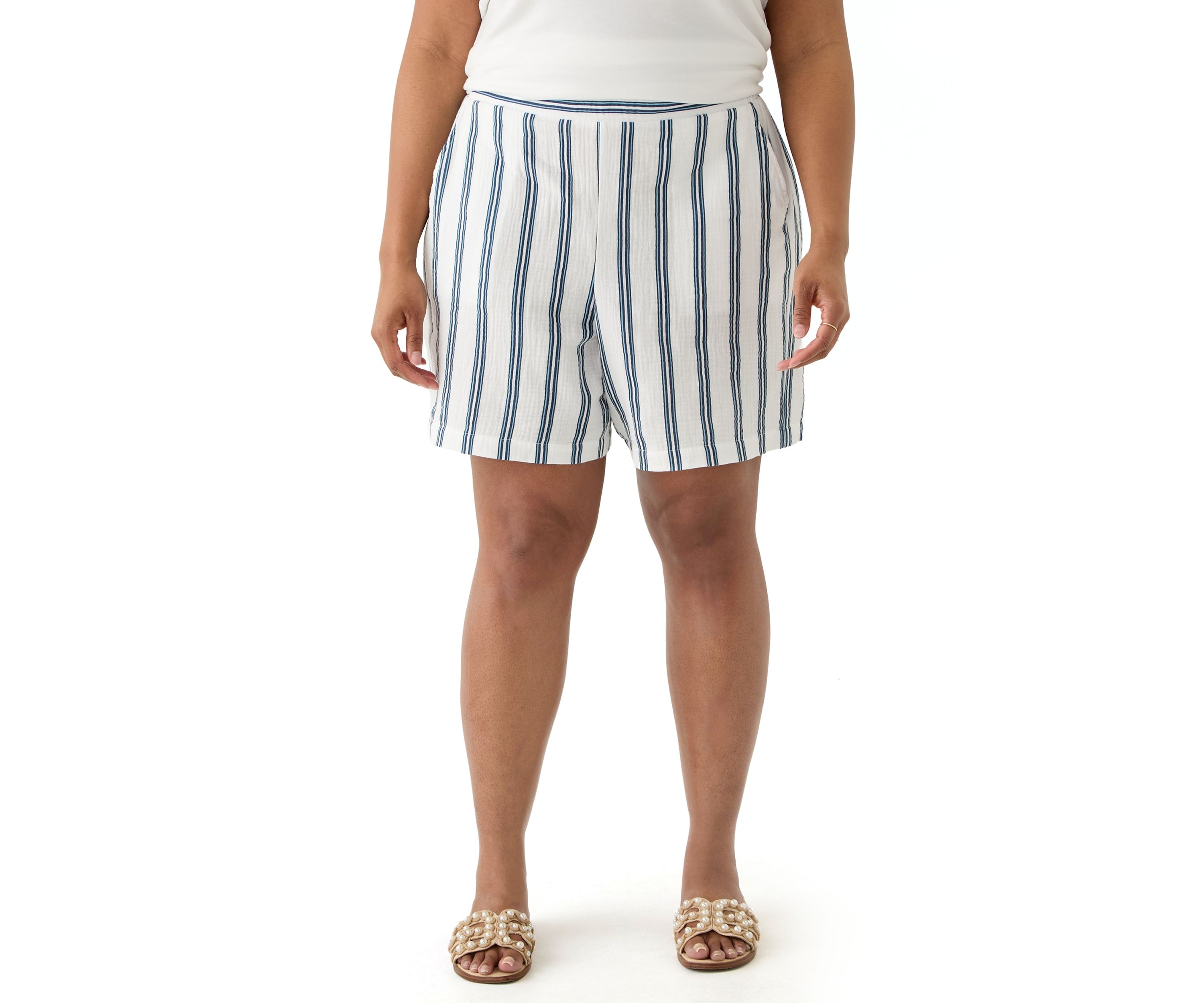 Plus Size Yarn Dye Gauze Shorts