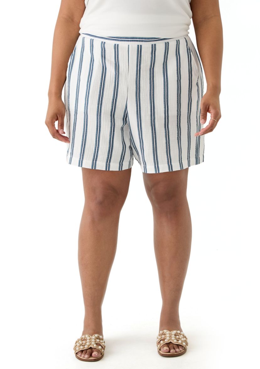 Plus Size Yarn Dye Gauze Shorts