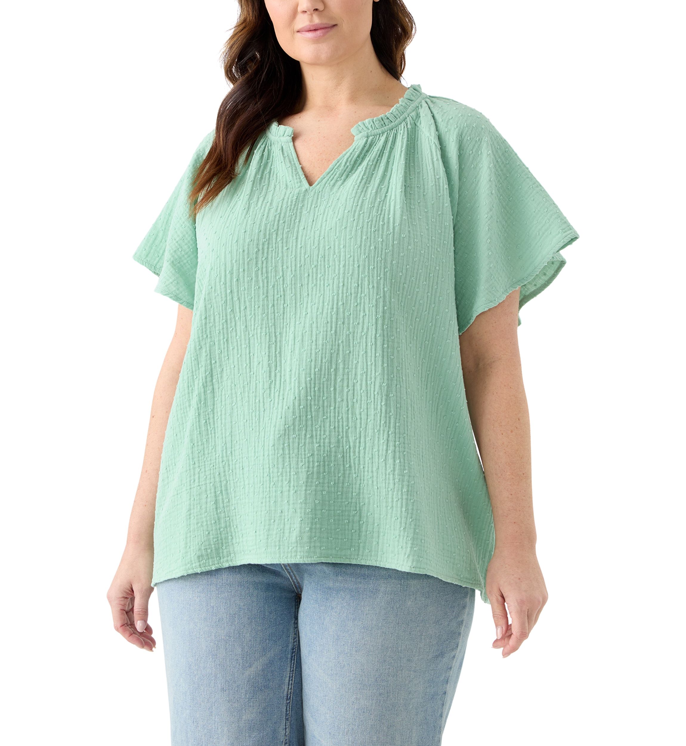 Plus Size Gauze Flutter Sleeve Woven Top