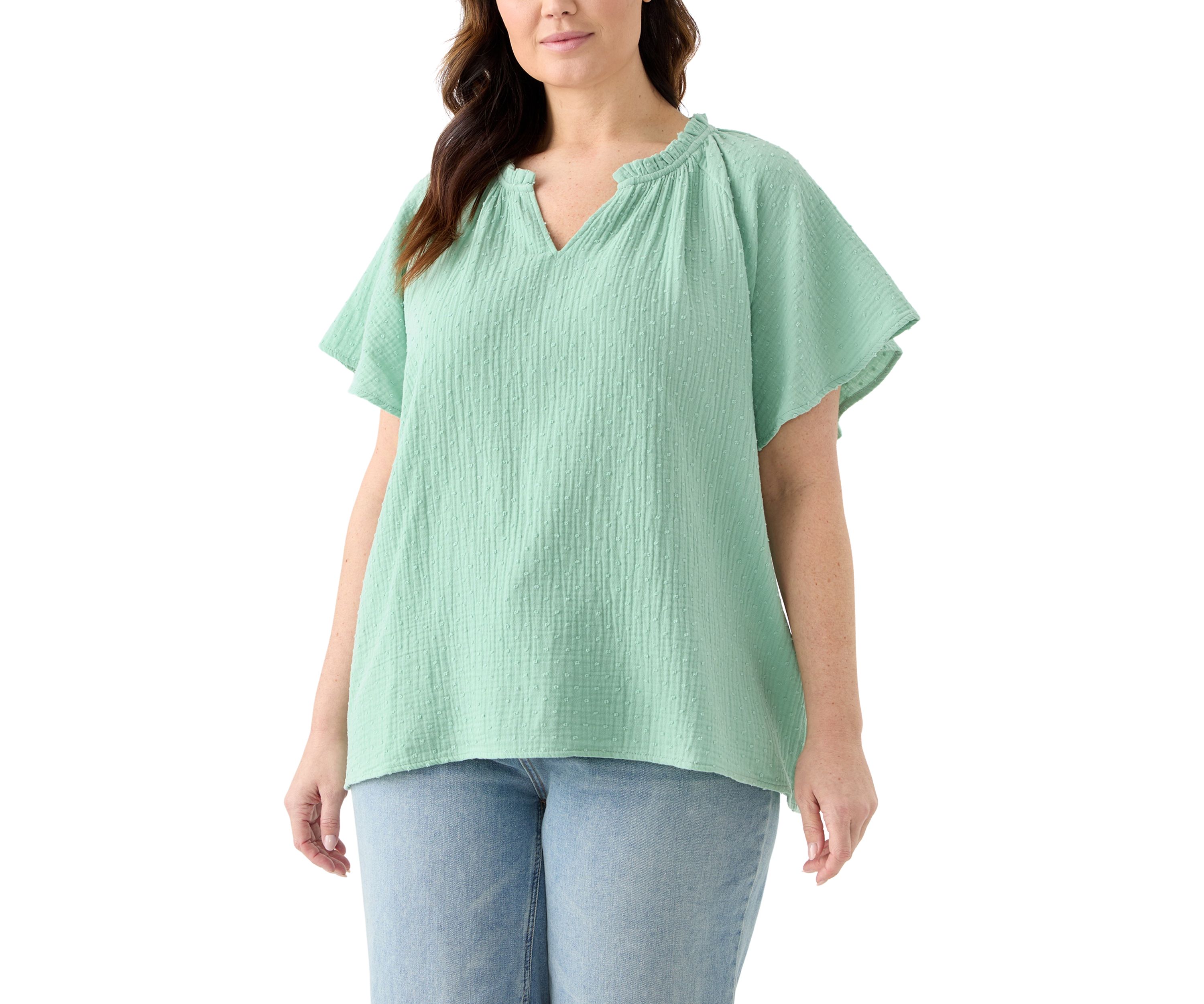 Plus Size Gauze Flutter Sleeve Woven Top