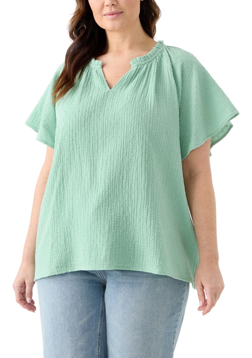 Plus Size Gauze Flutter Sleeve Woven Top
