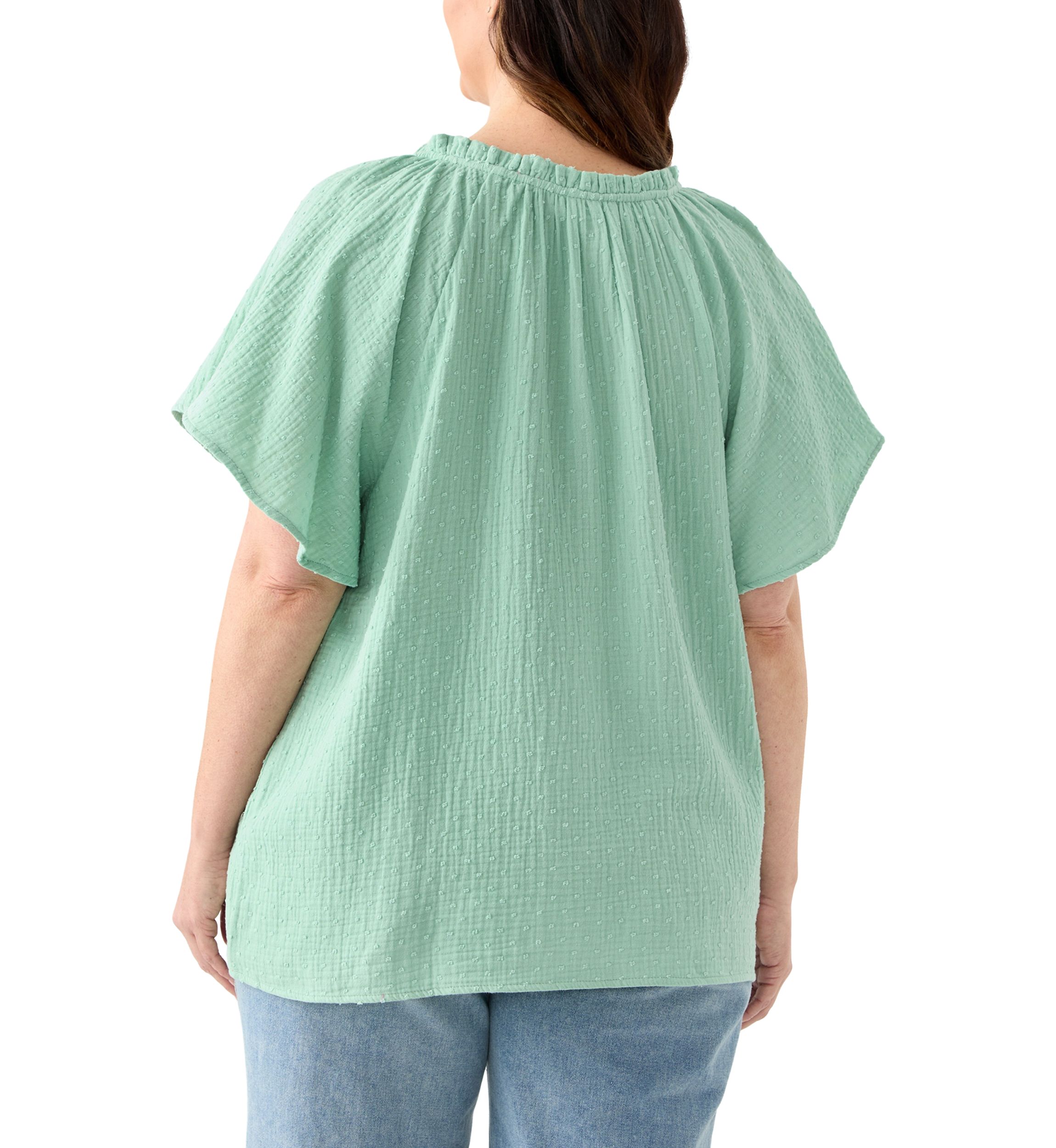 Plus Size Gauze Flutter Sleeve Woven Top