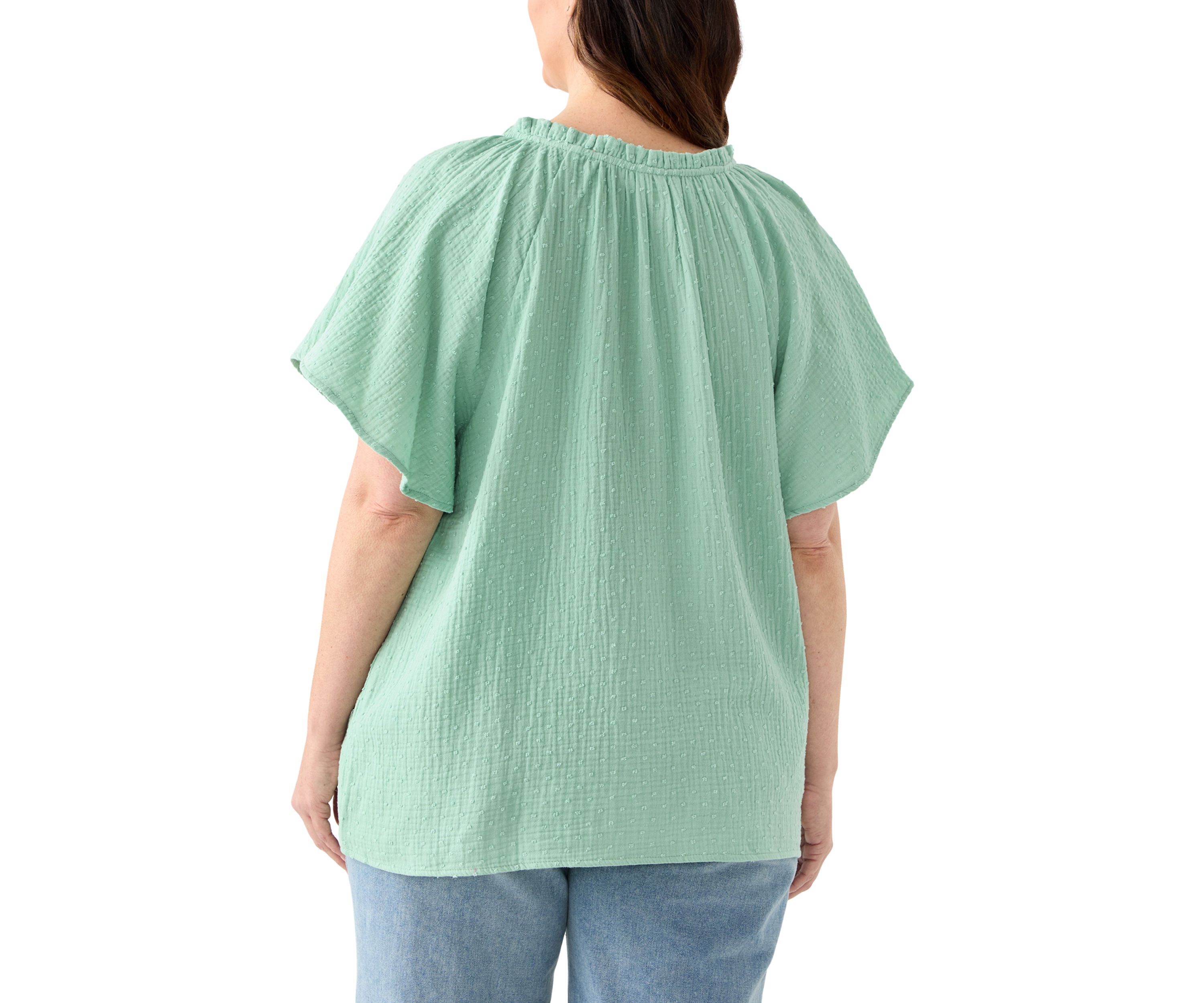 Plus Size Gauze Flutter Sleeve Woven Top