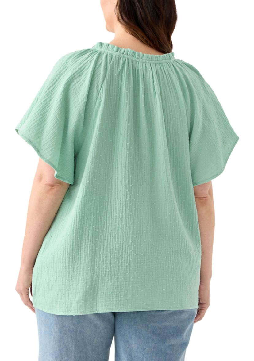 Plus Size Gauze Flutter Sleeve Woven Top