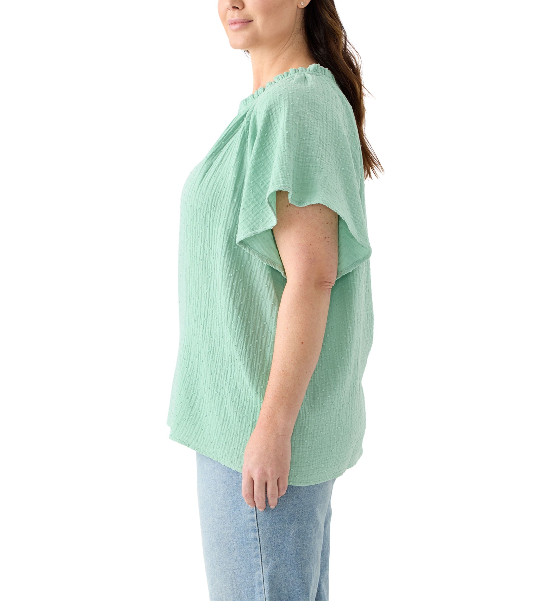 Plus Size Gauze Flutter Sleeve Woven Top