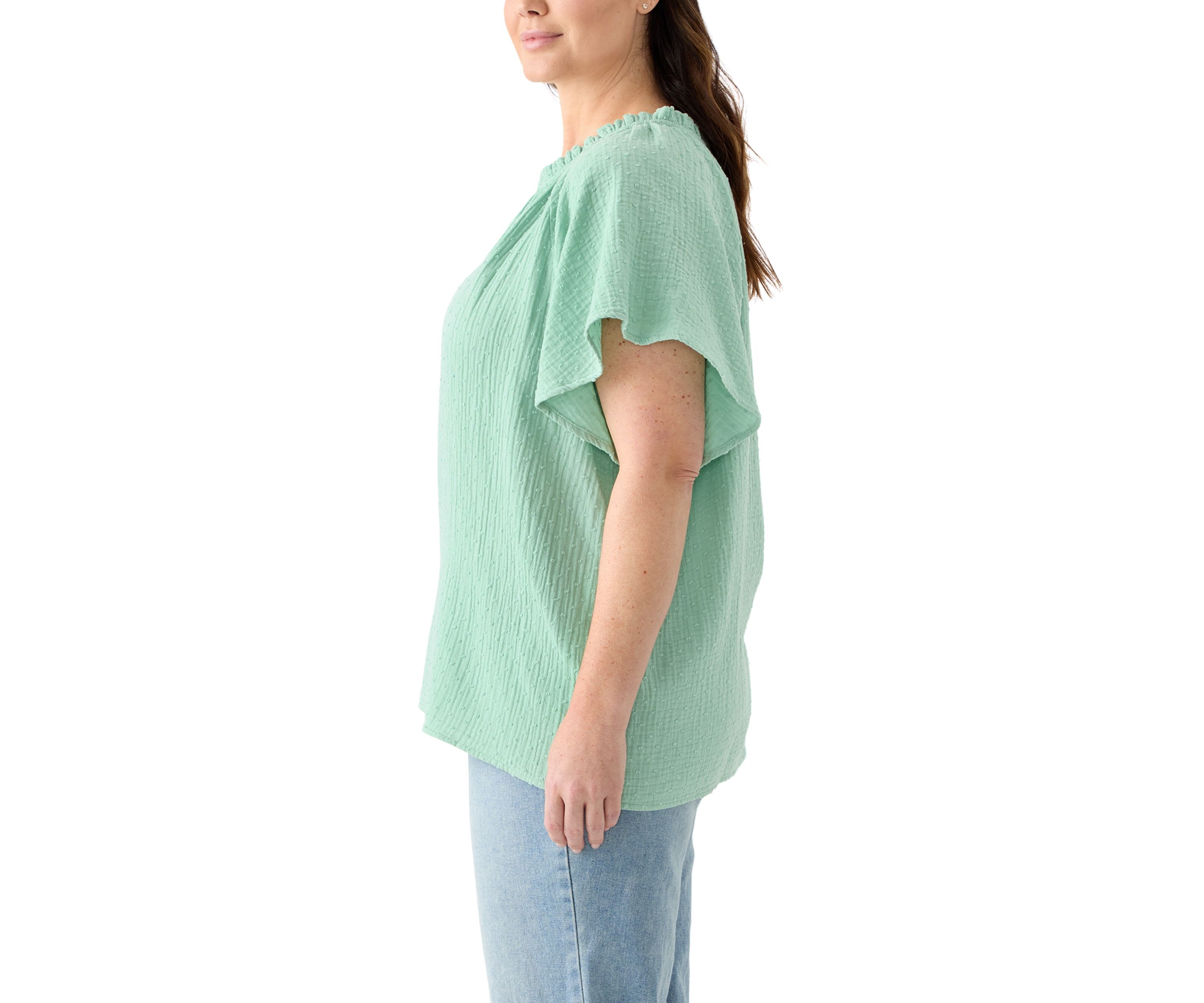 Plus Size Gauze Flutter Sleeve Woven Top