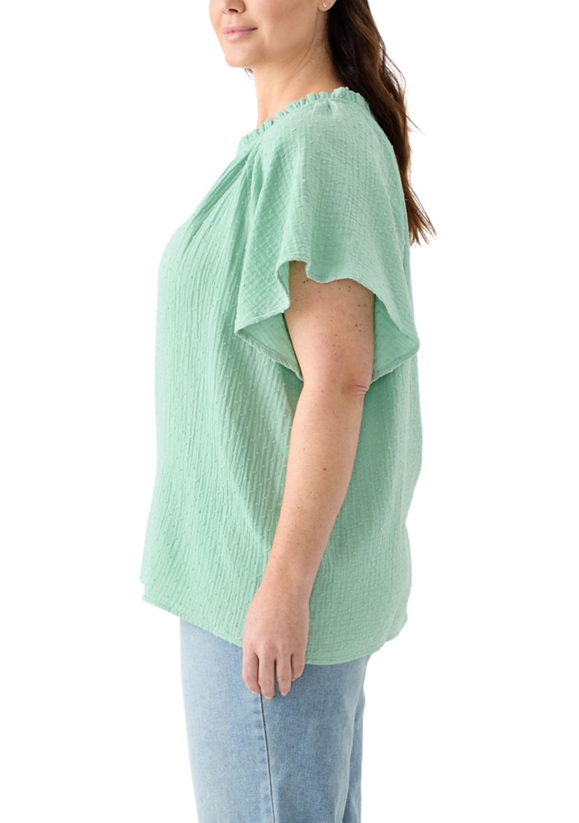 Plus Size Gauze Flutter Sleeve Woven Top