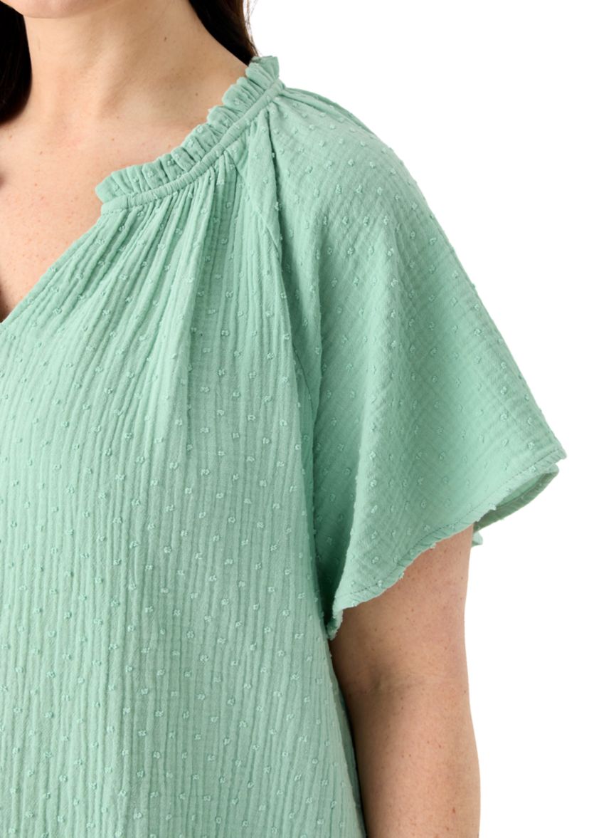 Plus Size Gauze Flutter Sleeve Woven Top