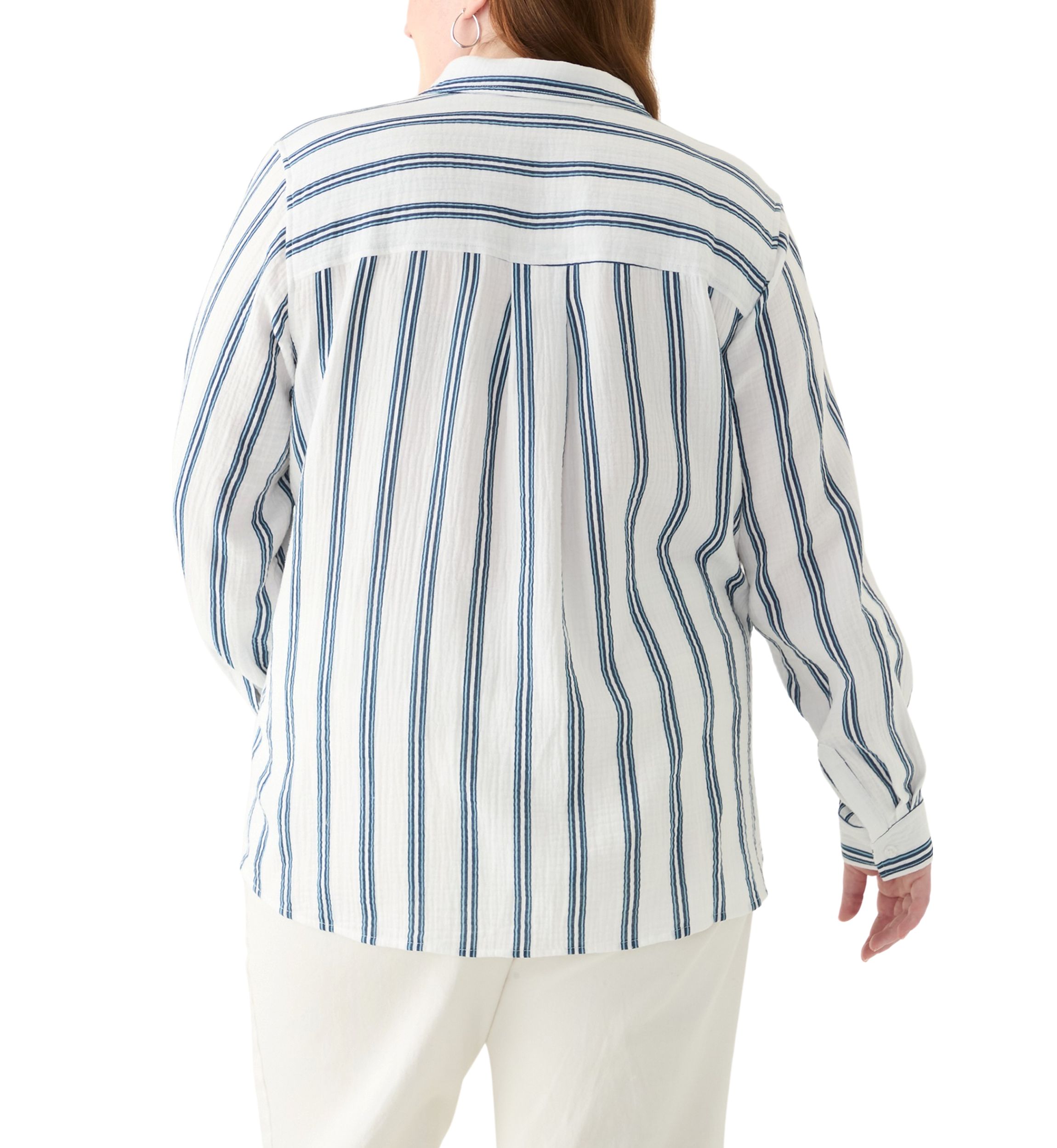 Plus Size Gauze Yarn Dyed Button Down Woven Shirt