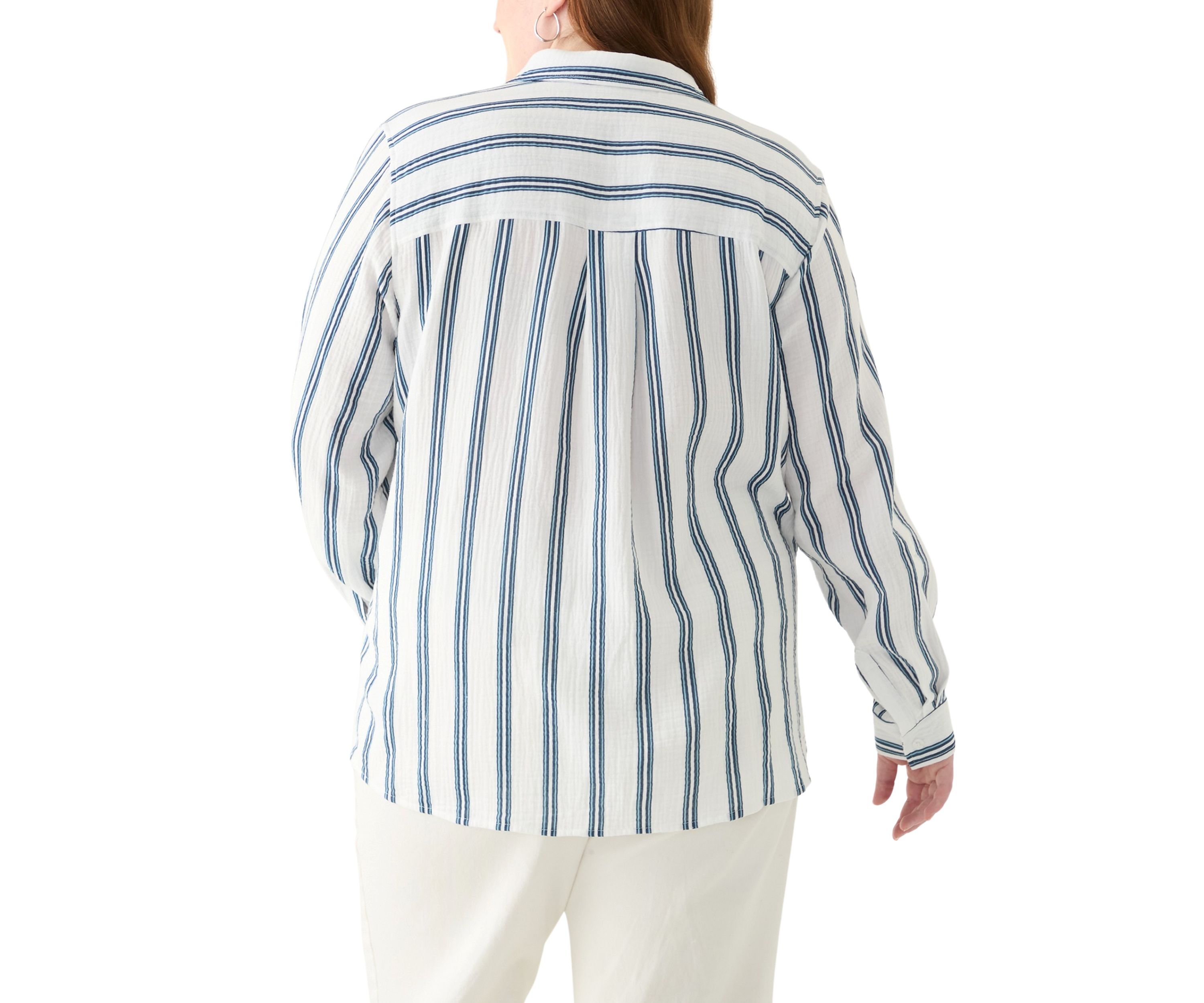 Plus Size Gauze Yarn Dyed Button Down Woven Shirt